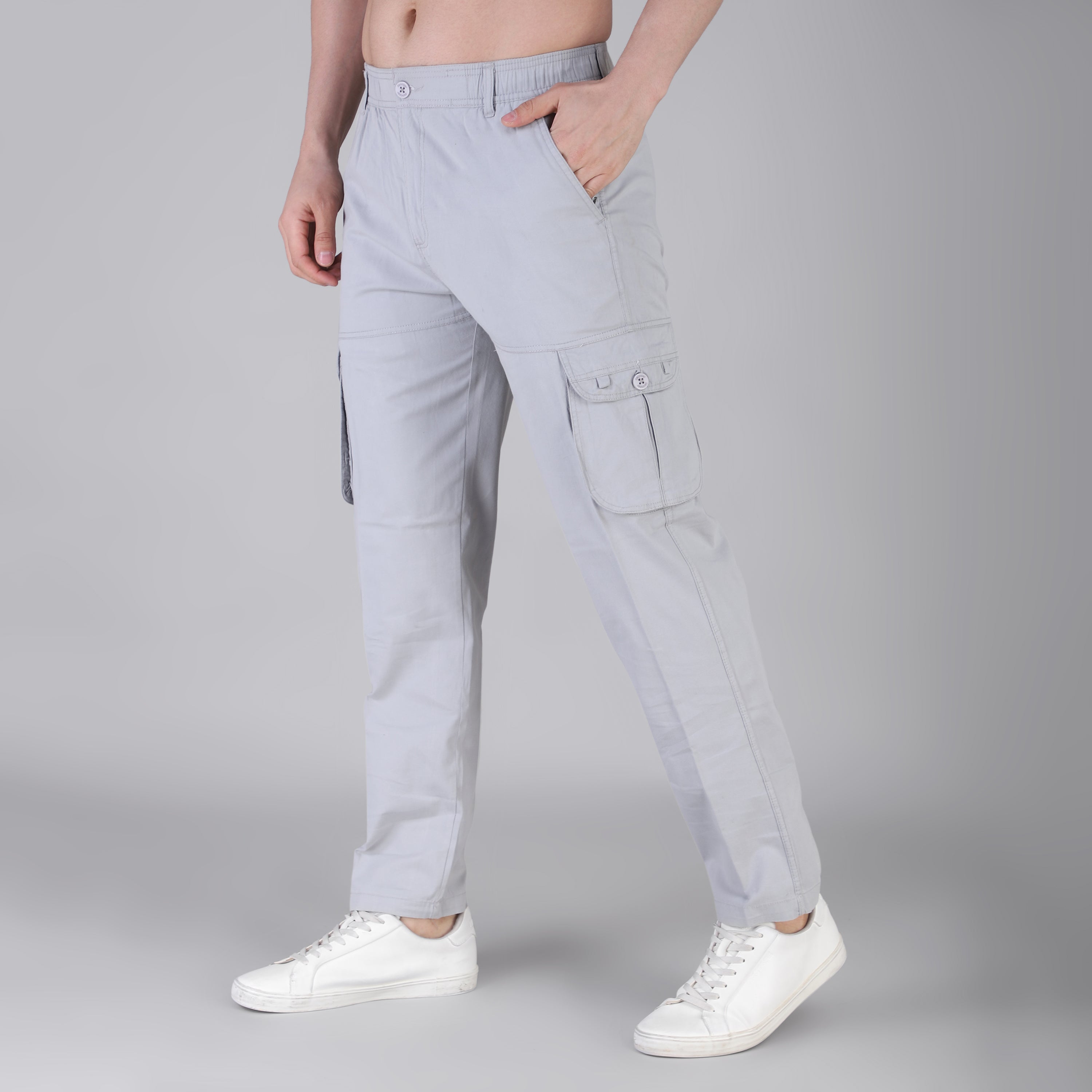 Men's Regular fit multiutility 100% cotton casual cargo trouser (SA19_pure cotton, Black,)