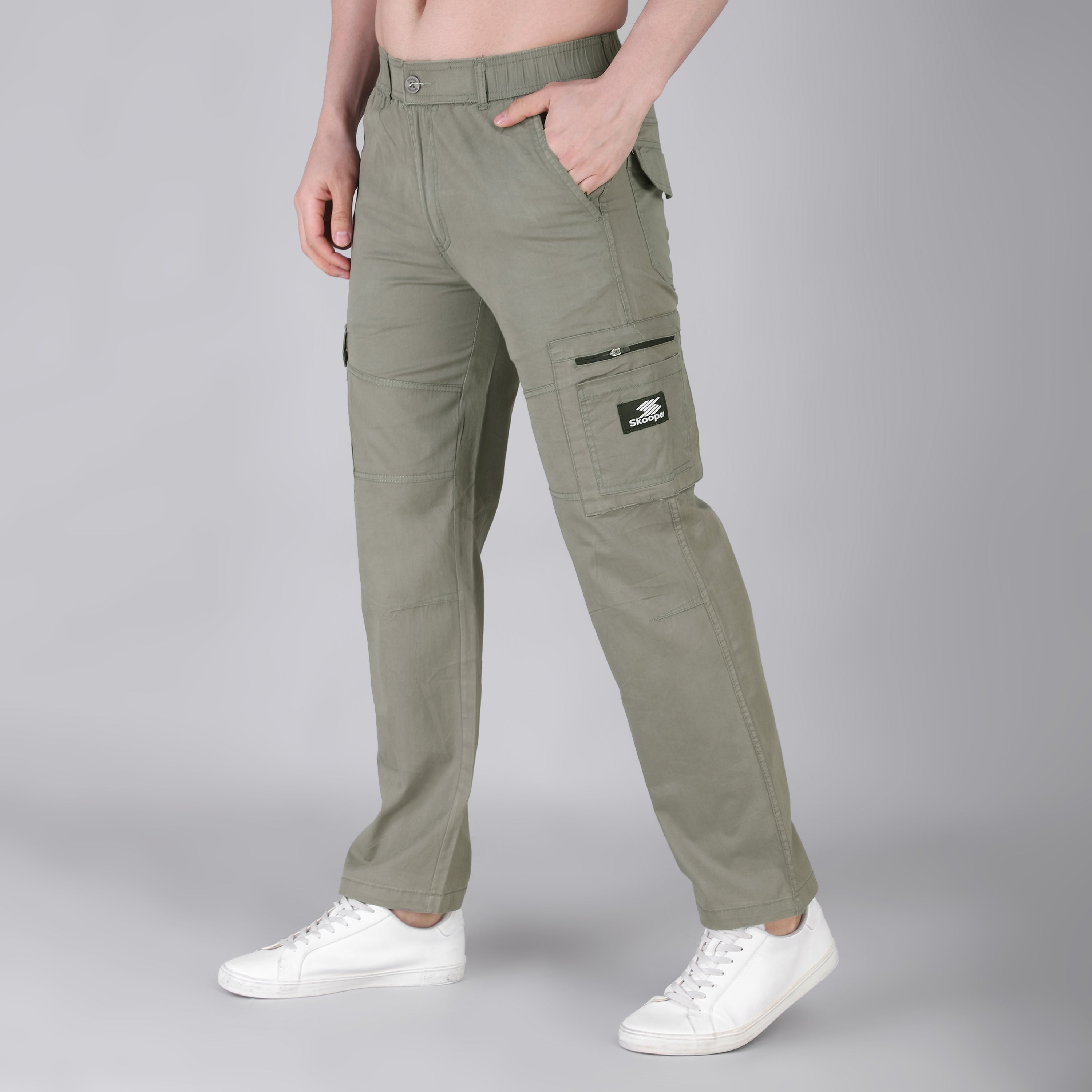 Men's Regular fit multiutility 100% cotton casual cargo trouser (SA30_pure cotton, Fern Green)
