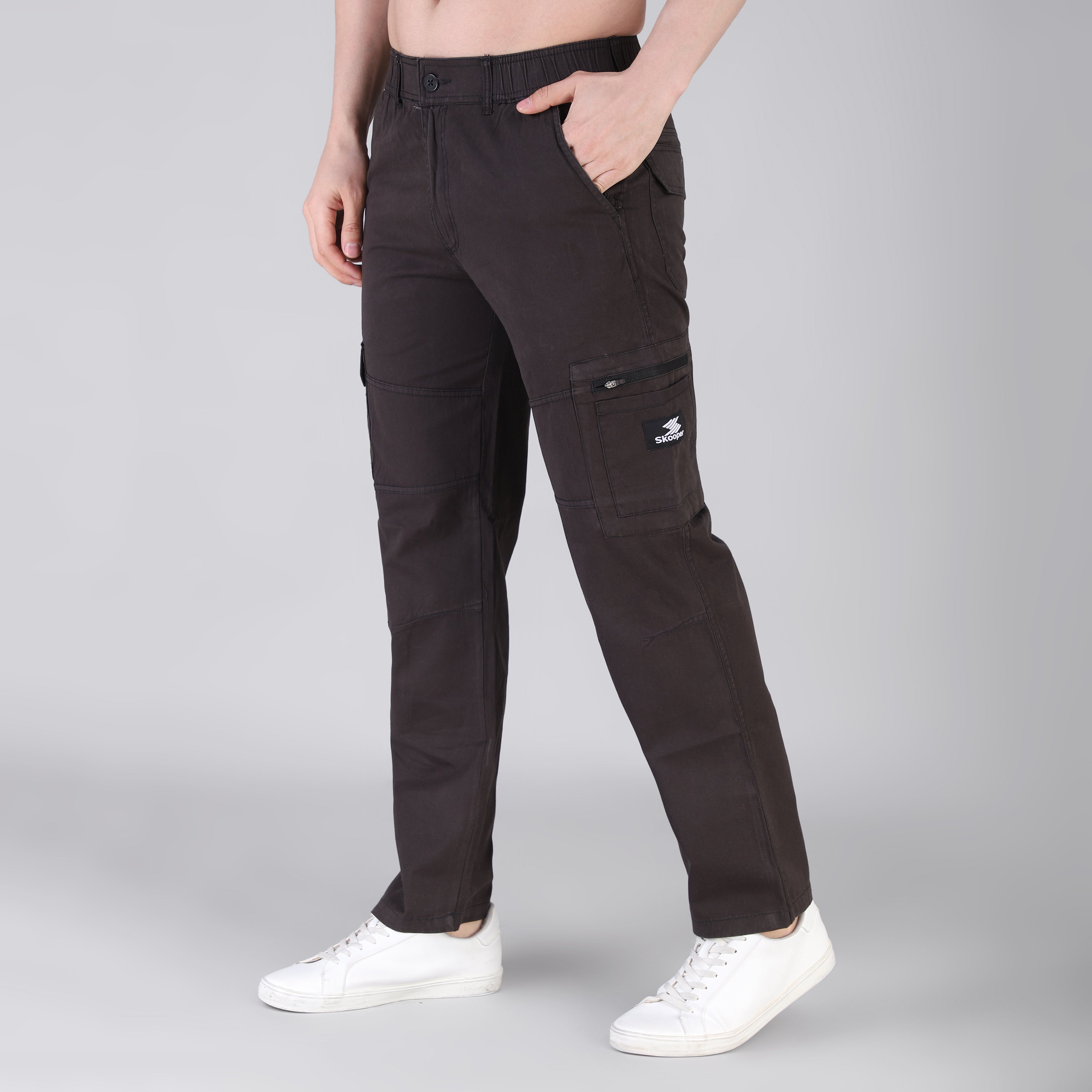 Men's Regular fit multiutility 100% cotton casual cargo trouser (SA30_pure cotton, D.Grey,)