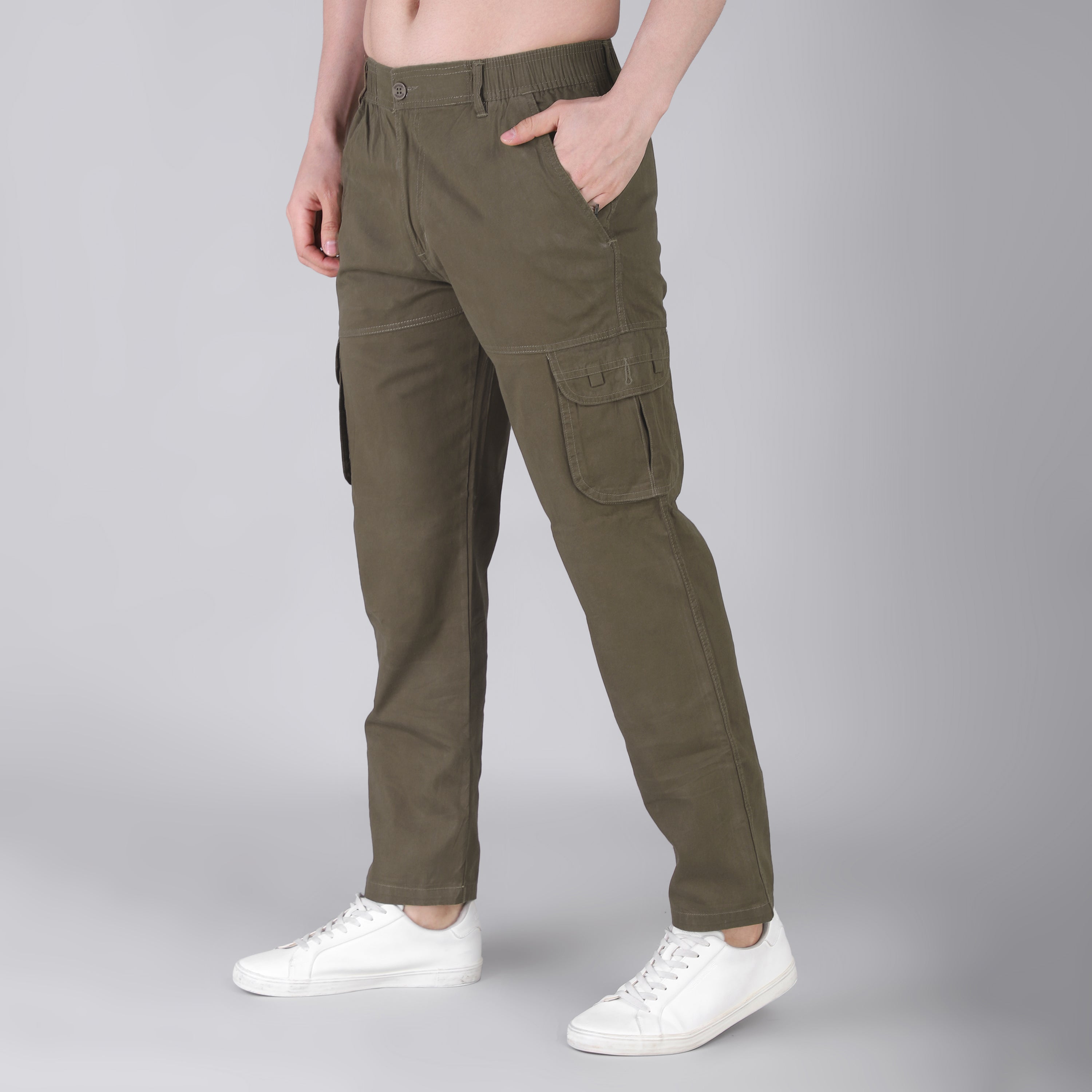 Men's Regular fit multiutility 100% cotton casual cargo trouser (SA19_pure cotton, Black,)