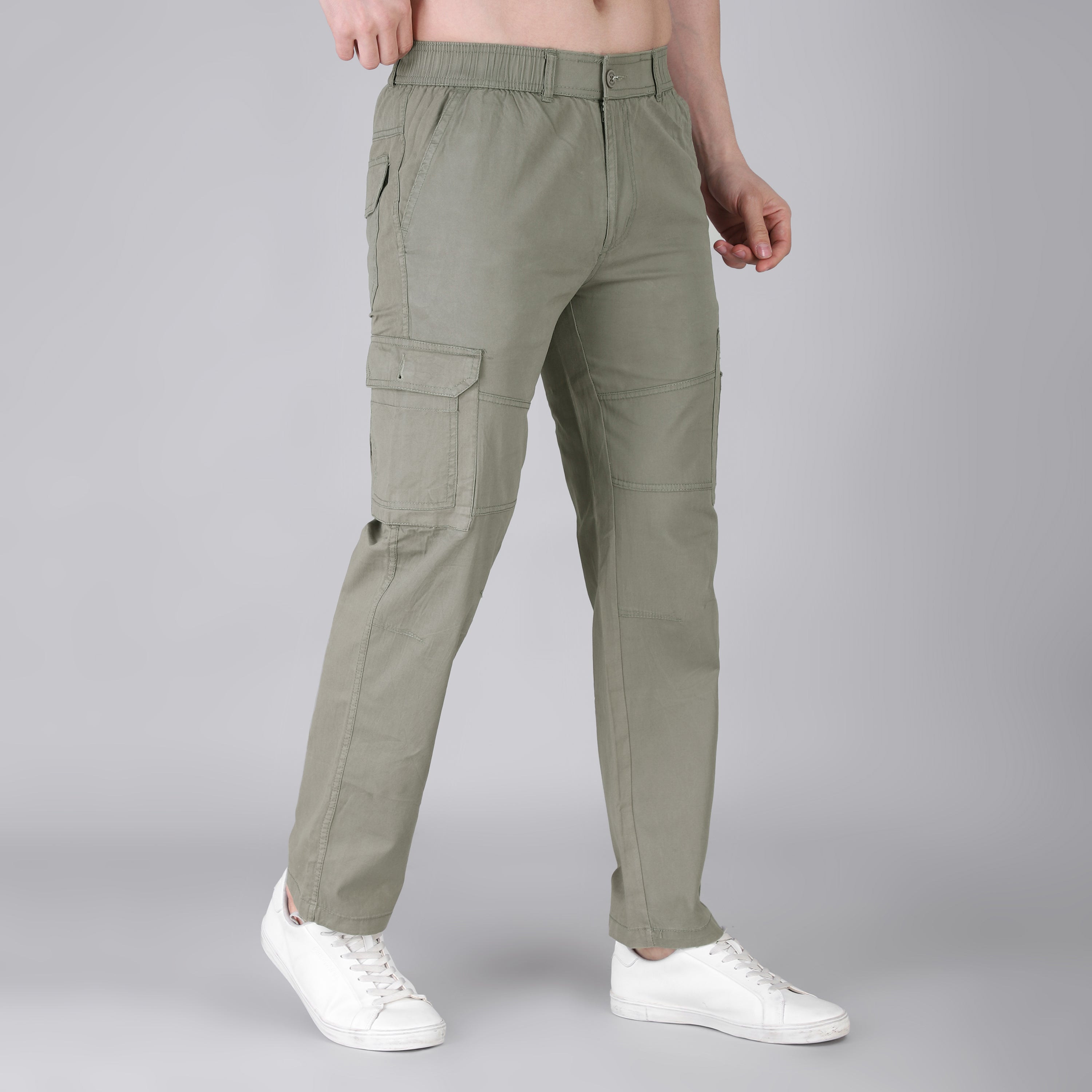 Men's Regular fit multiutility 100% cotton casual cargo trouser (SA30_pure cotton, Fern Green)