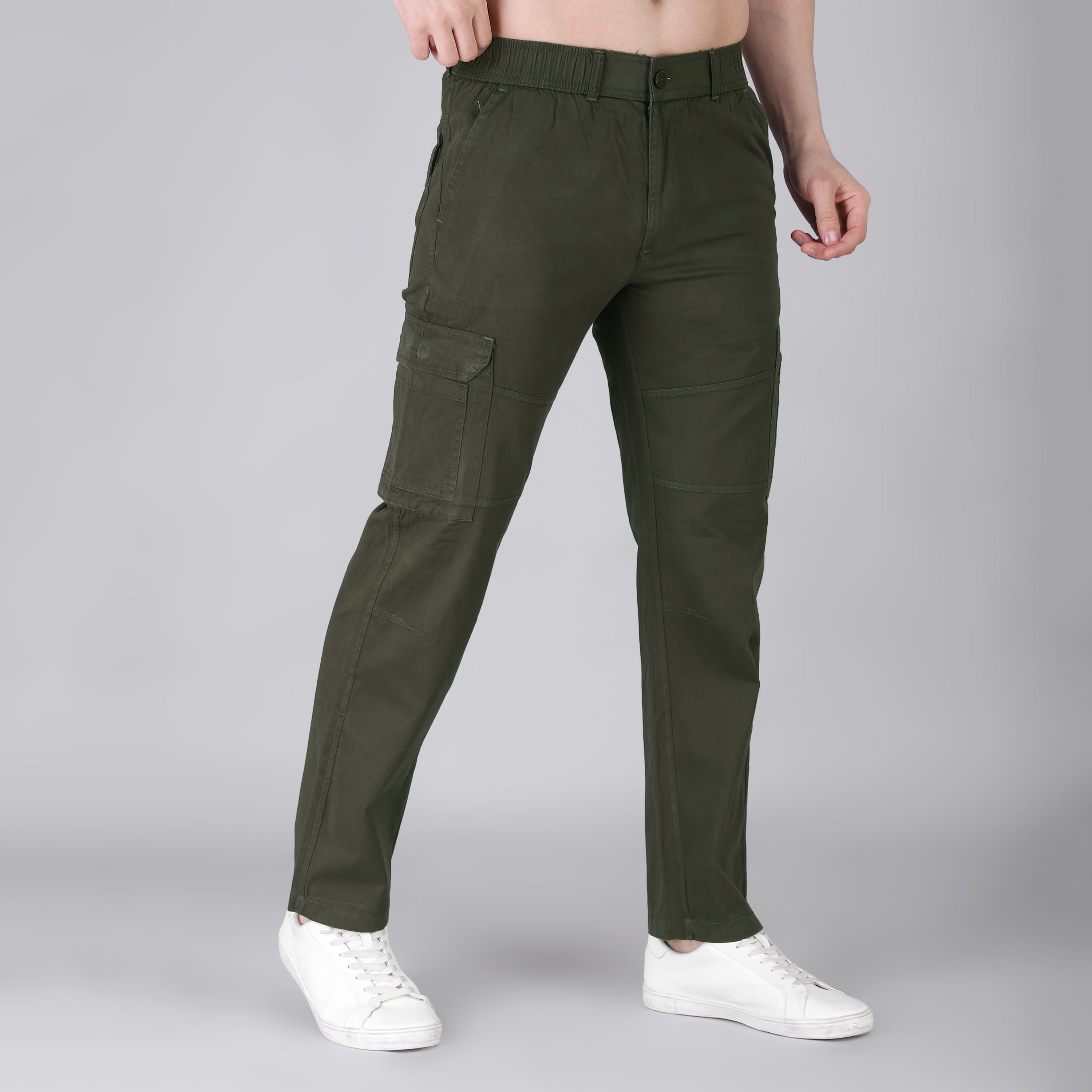 Men's Regular fit multiutility 100% cotton casual cargo trouser (SA30_pure cotton, Olive)