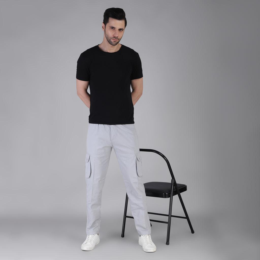 Men's Regular fit multiutility 100% cotton casual cargo trouser (SA19_pure cotton, Black,)