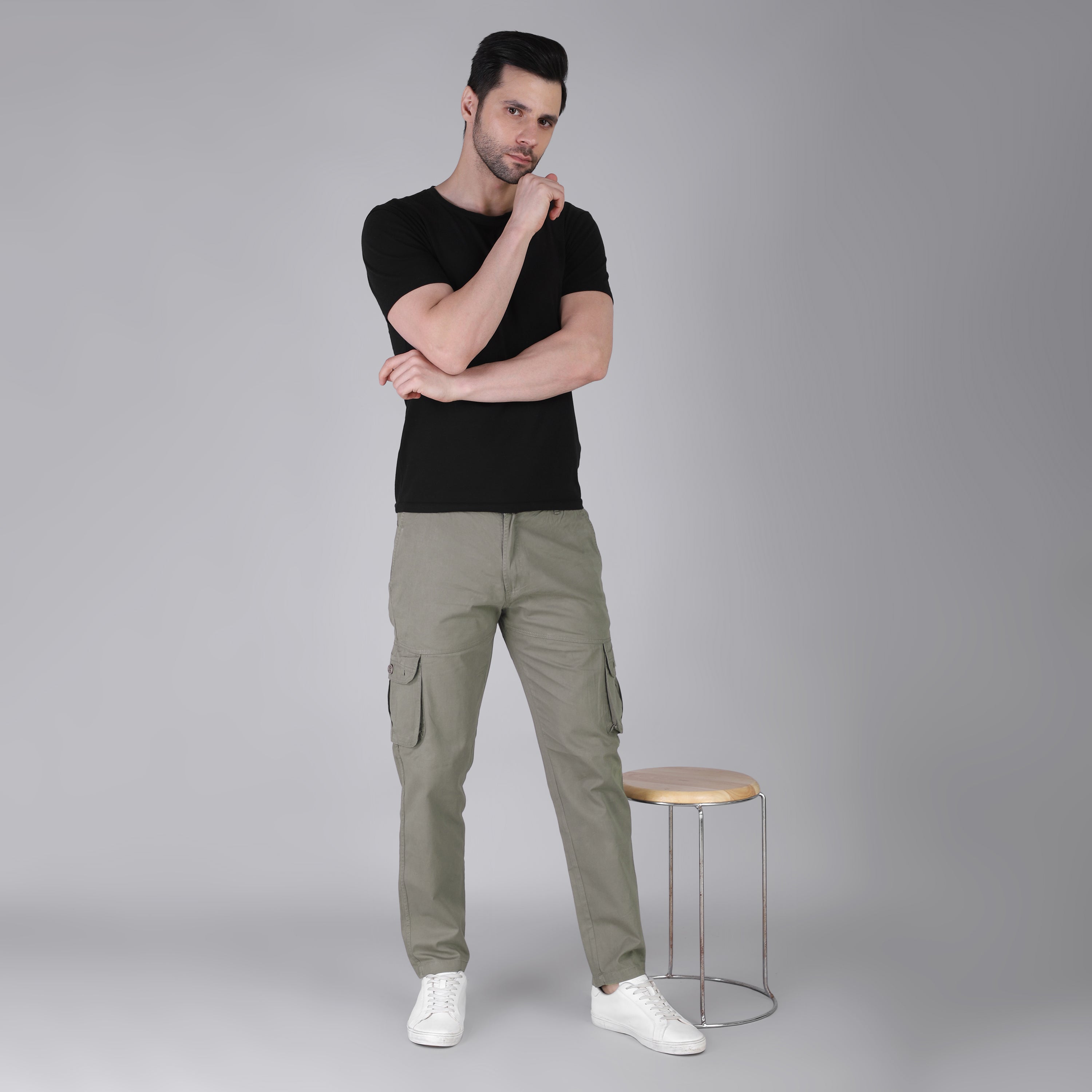 Men's Regular fit multiutility 100% cotton casual cargo trouser (SA19_pure cotton, Black,)