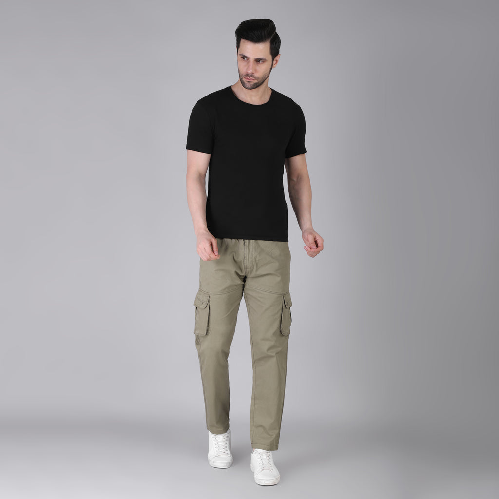 Men's Regular fit multiutility 100% cotton casual cargo trouser (SA19_pure cotton, Black,)