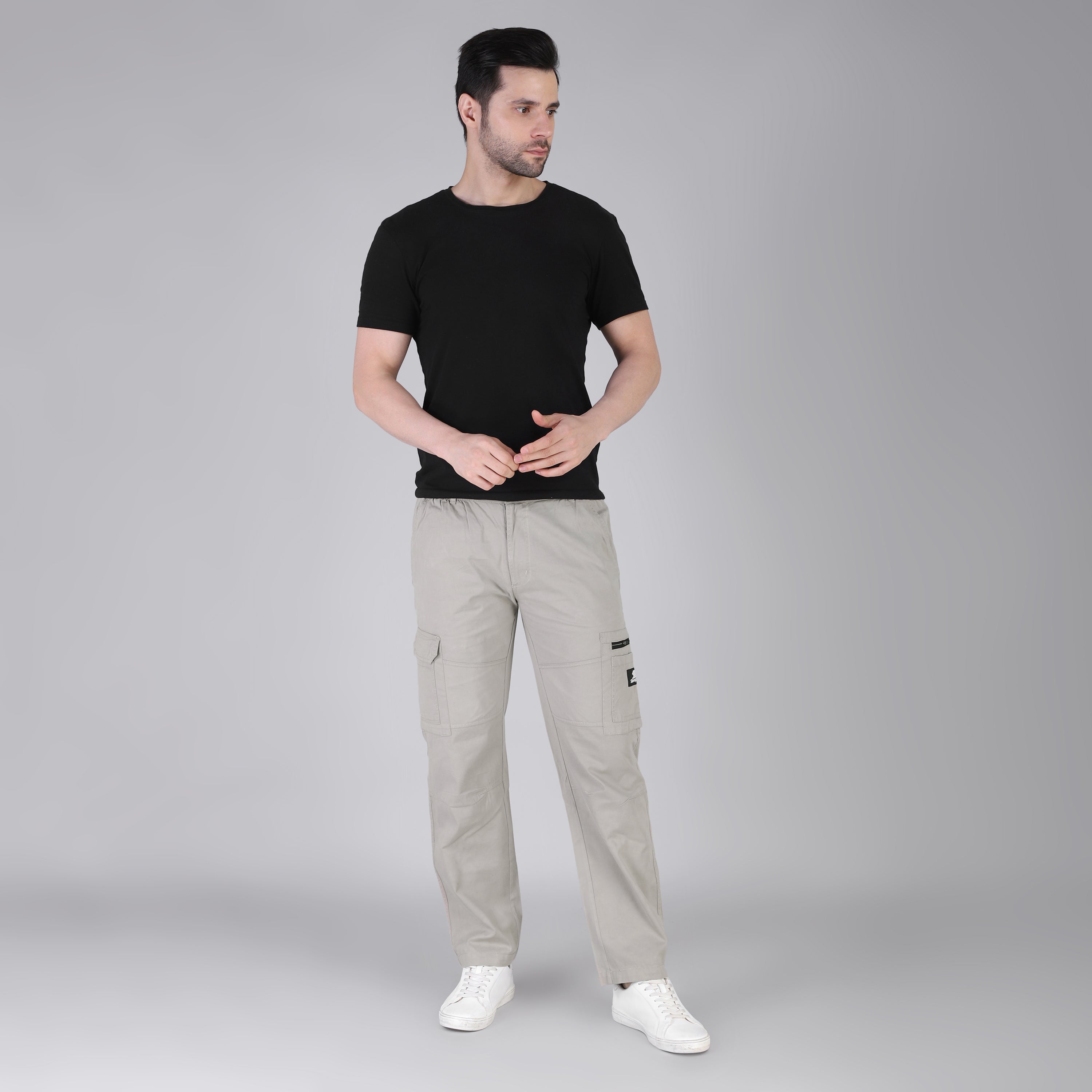 Men's Regular fit multiutility 100% cotton casual cargo trouser (SA30_pure cotton, Harbor)