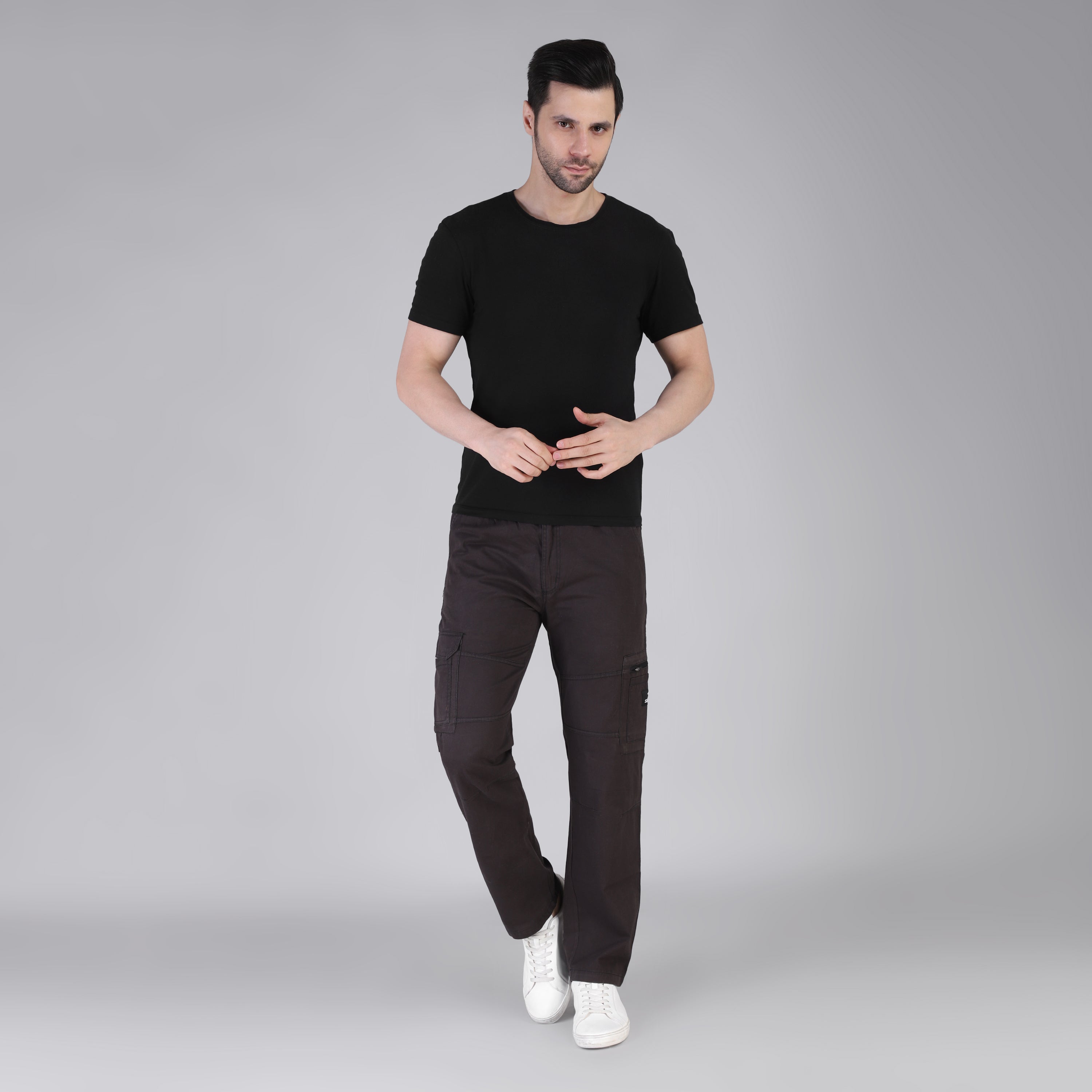 Men's Regular fit multiutility 100% cotton casual cargo trouser (SA30_pure cotton, D.Grey,)