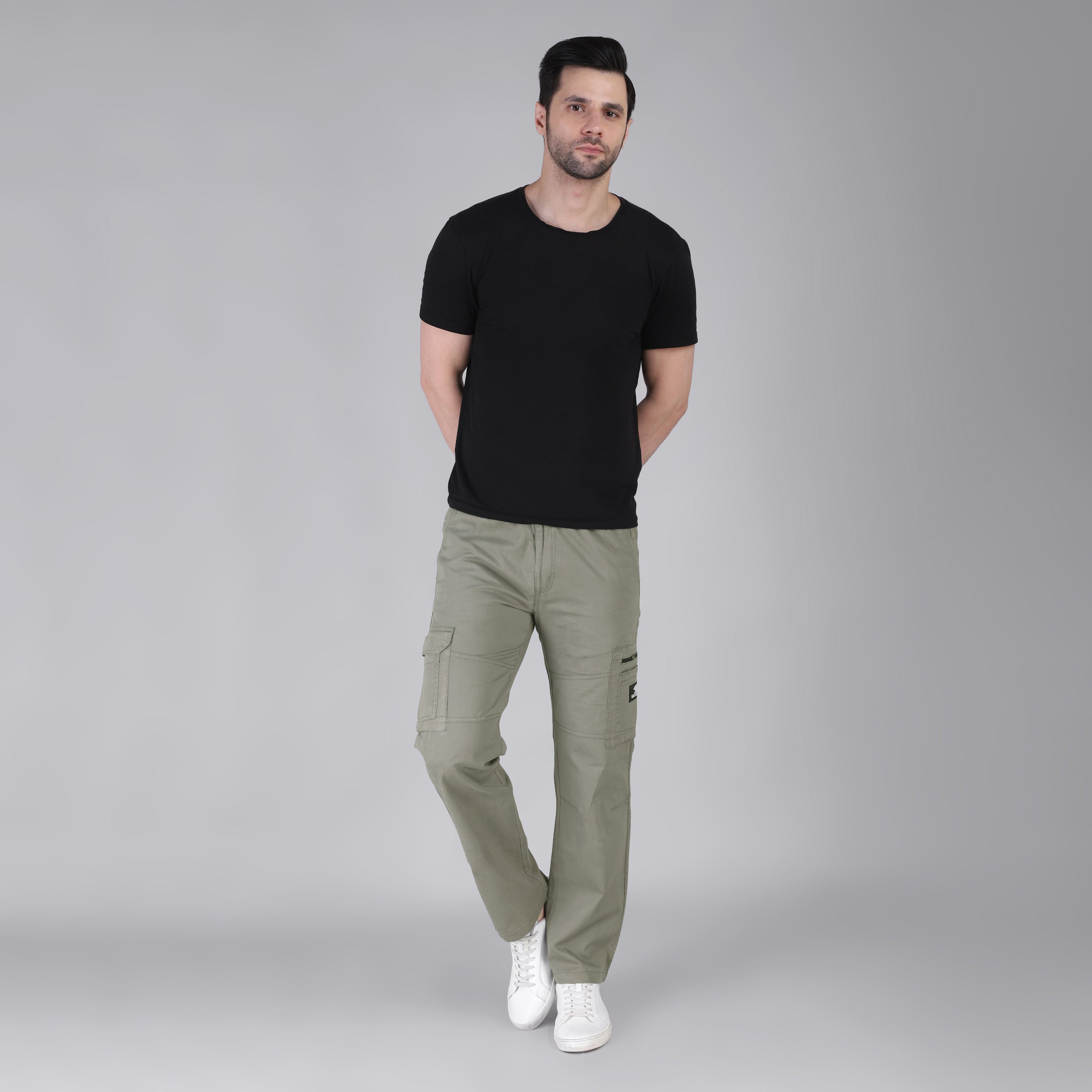 Men's Regular fit multiutility 100% cotton casual cargo trouser (SA30_pure cotton, Fern Green)