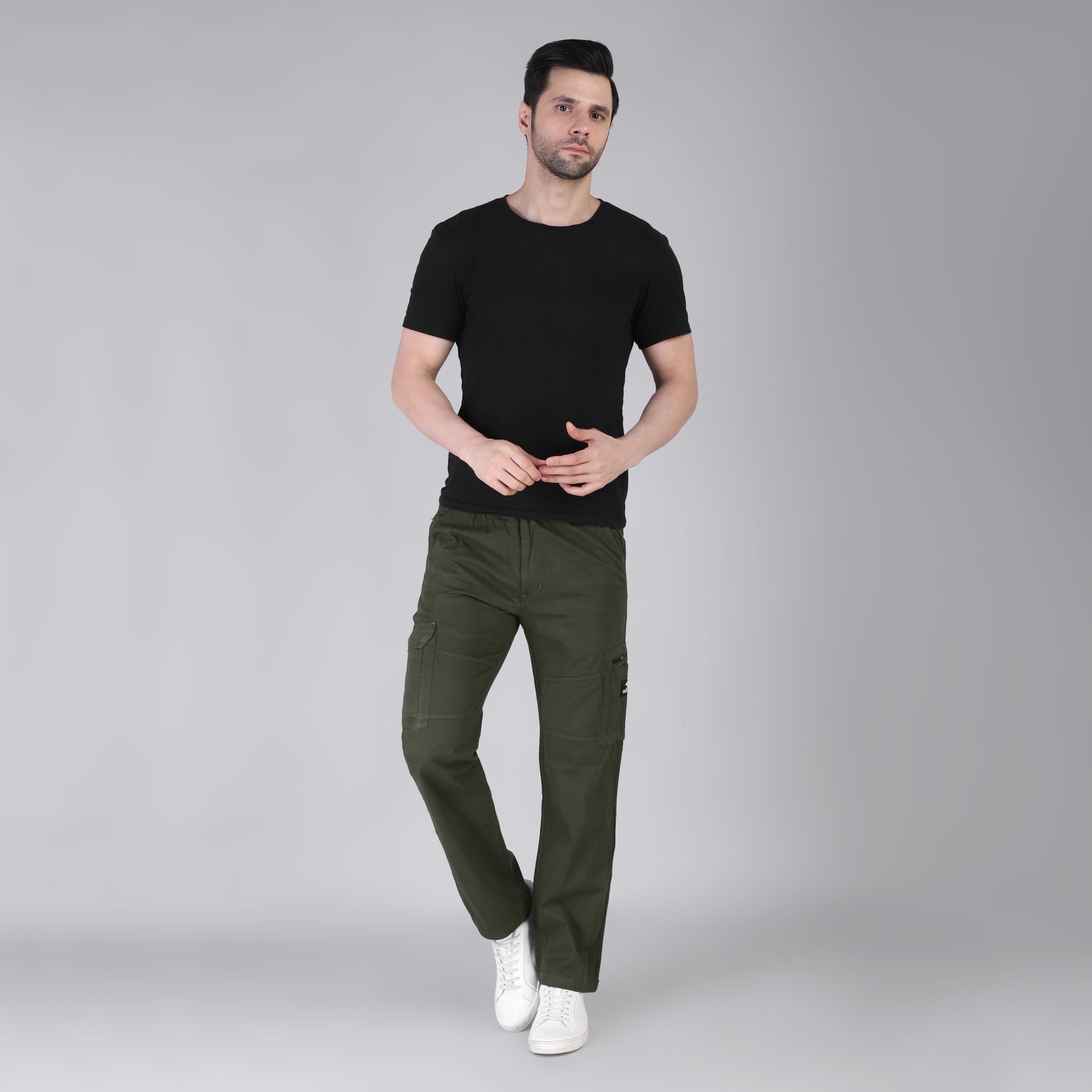 Men's Regular fit multiutility 100% cotton casual cargo trouser (SA30_pure cotton, Olive)