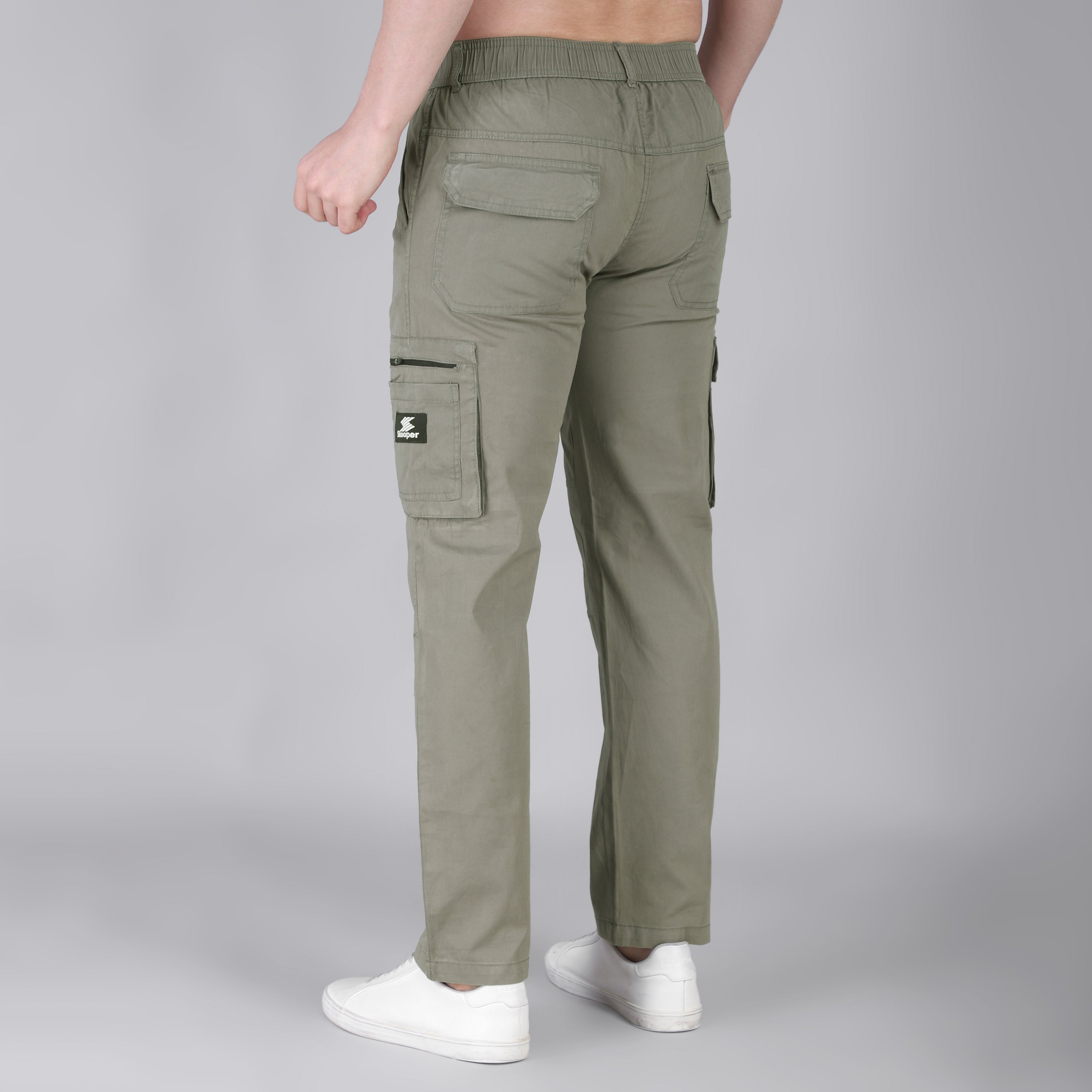 Men's Regular fit multiutility 100% cotton casual cargo trouser (SA30_pure cotton, Fern Green)