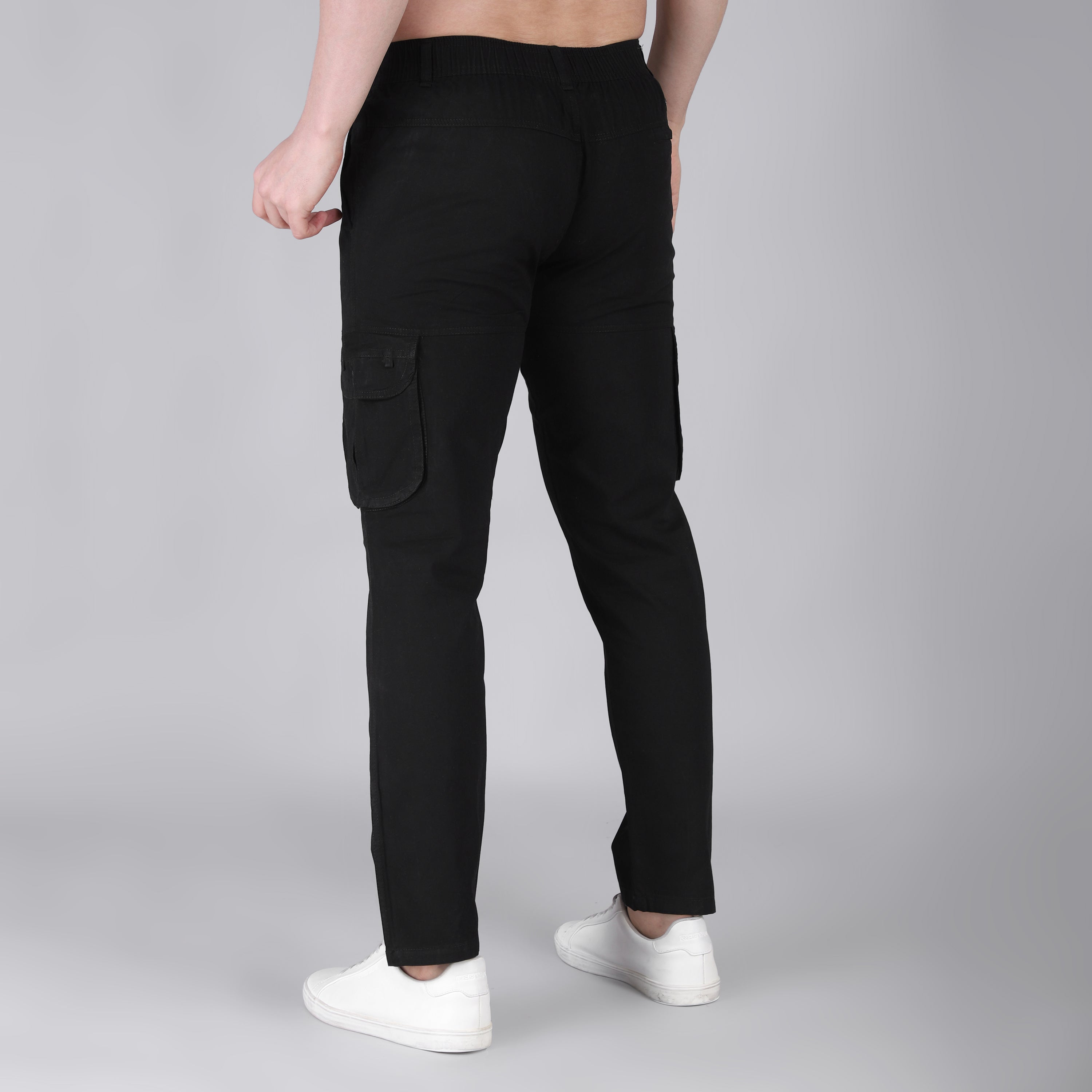 Men's Regular fit multiutility 100% cotton casual cargo trouser (SA19_pure cotton, Black,)