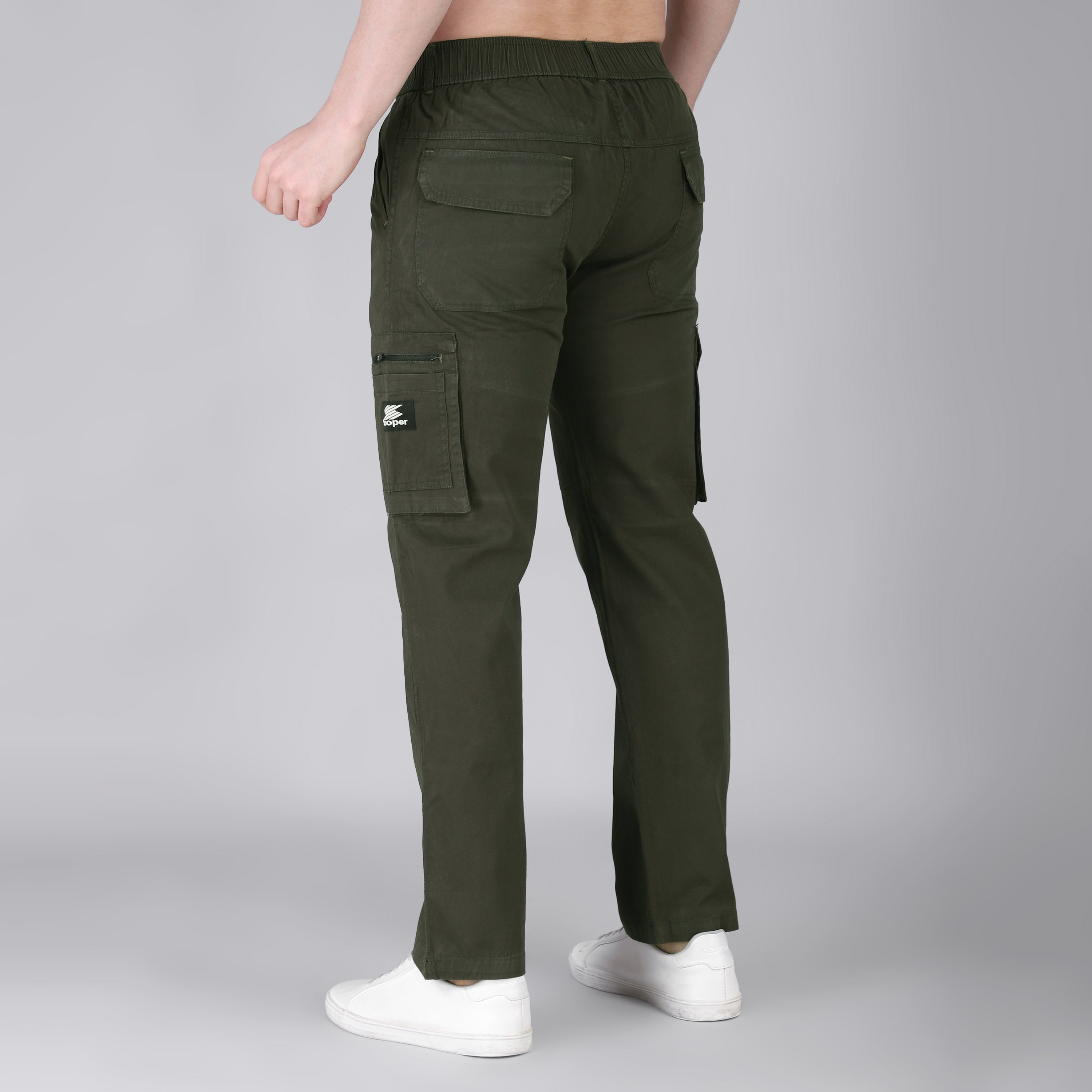 Men's Regular fit multiutility 100% cotton casual cargo trouser (SA30_pure cotton, Olive)