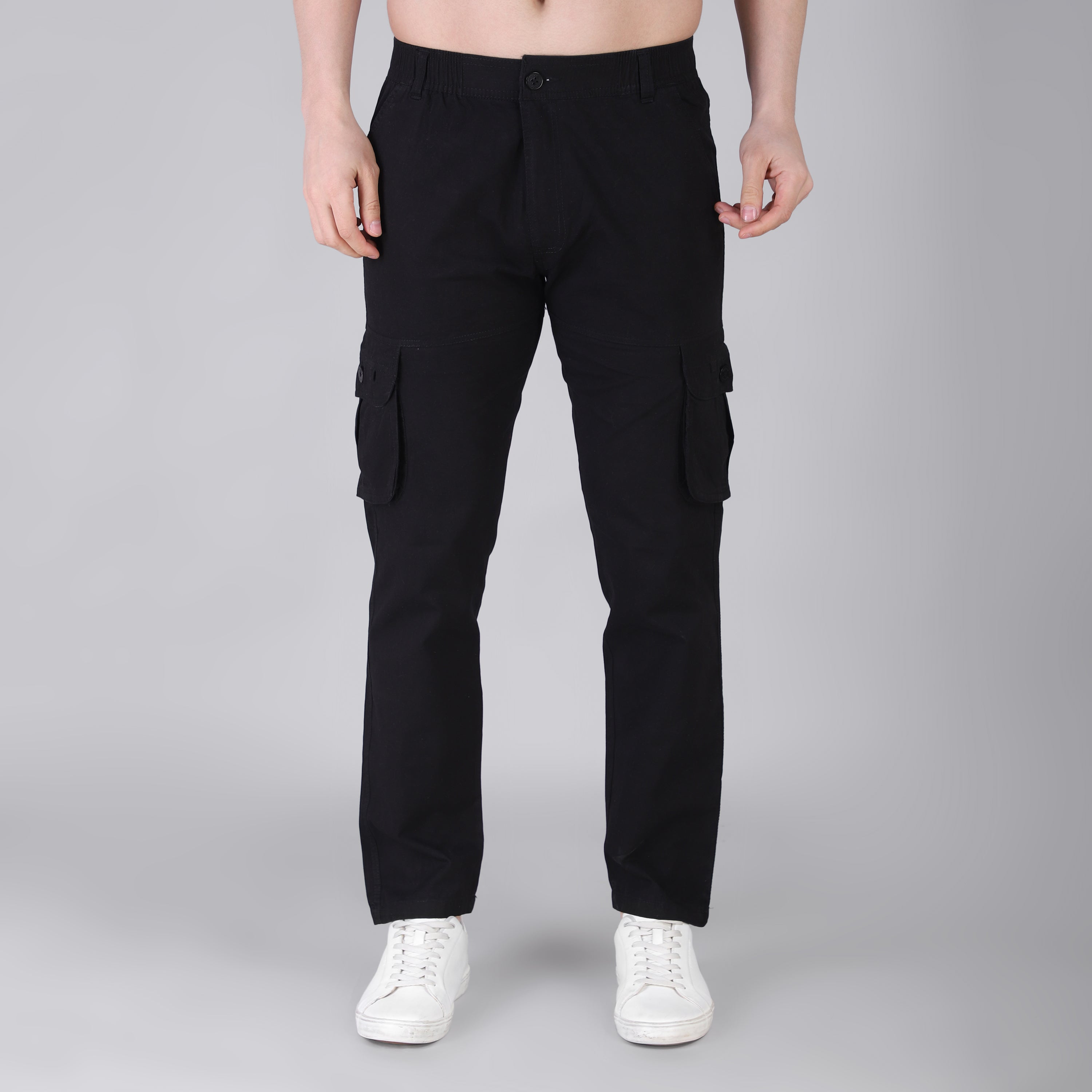 Men's Regular fit multiutility 100% cotton casual cargo trouser (SA19_pure cotton, Black,)