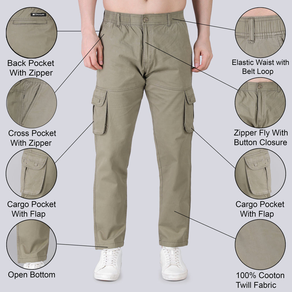 Men's Regular fit multiutility 100% cotton casual cargo trouser (SA19_pure cotton, Black,)