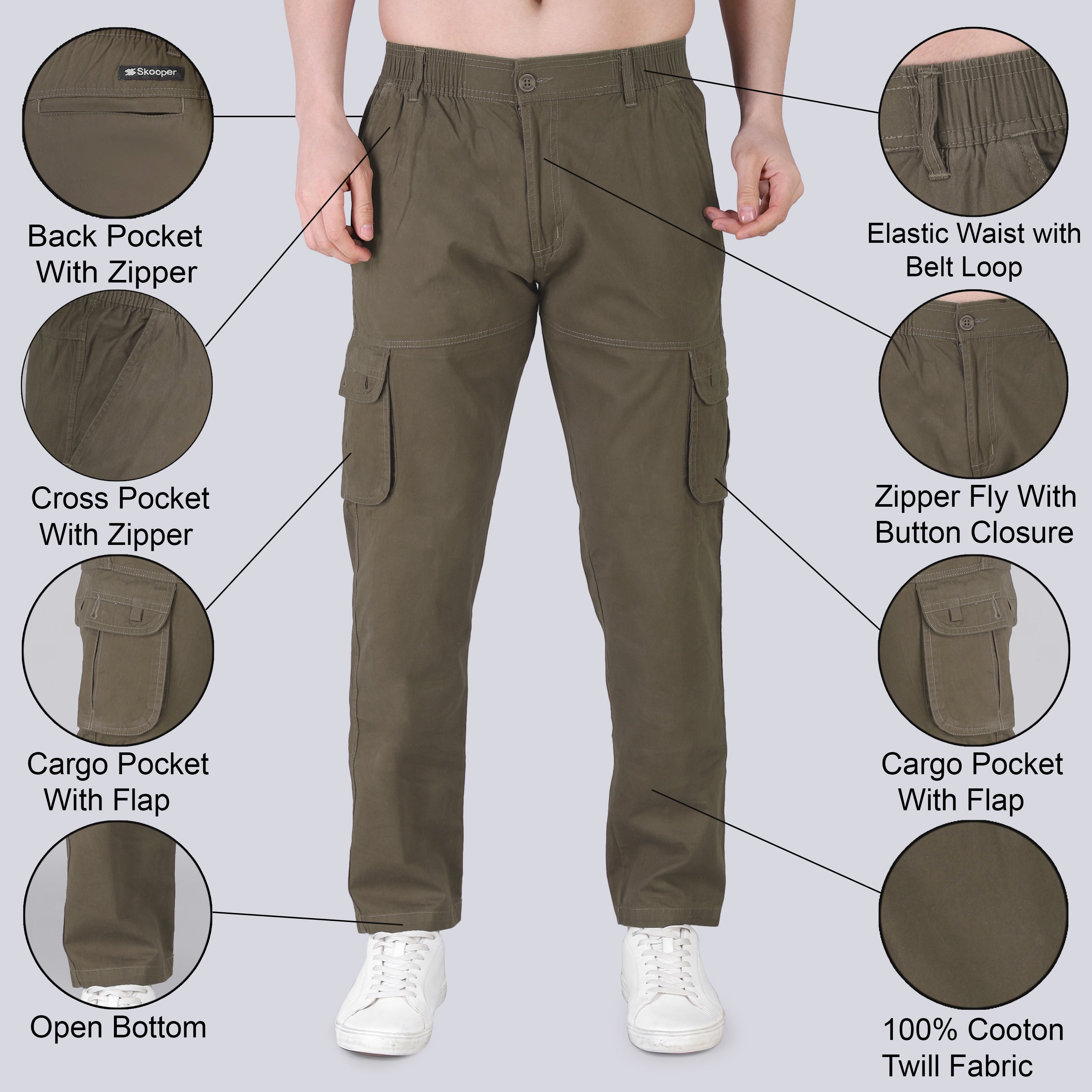 Men's Regular fit multiutility 100% cotton casual cargo trouser (SA19_pure cotton, Black,)
