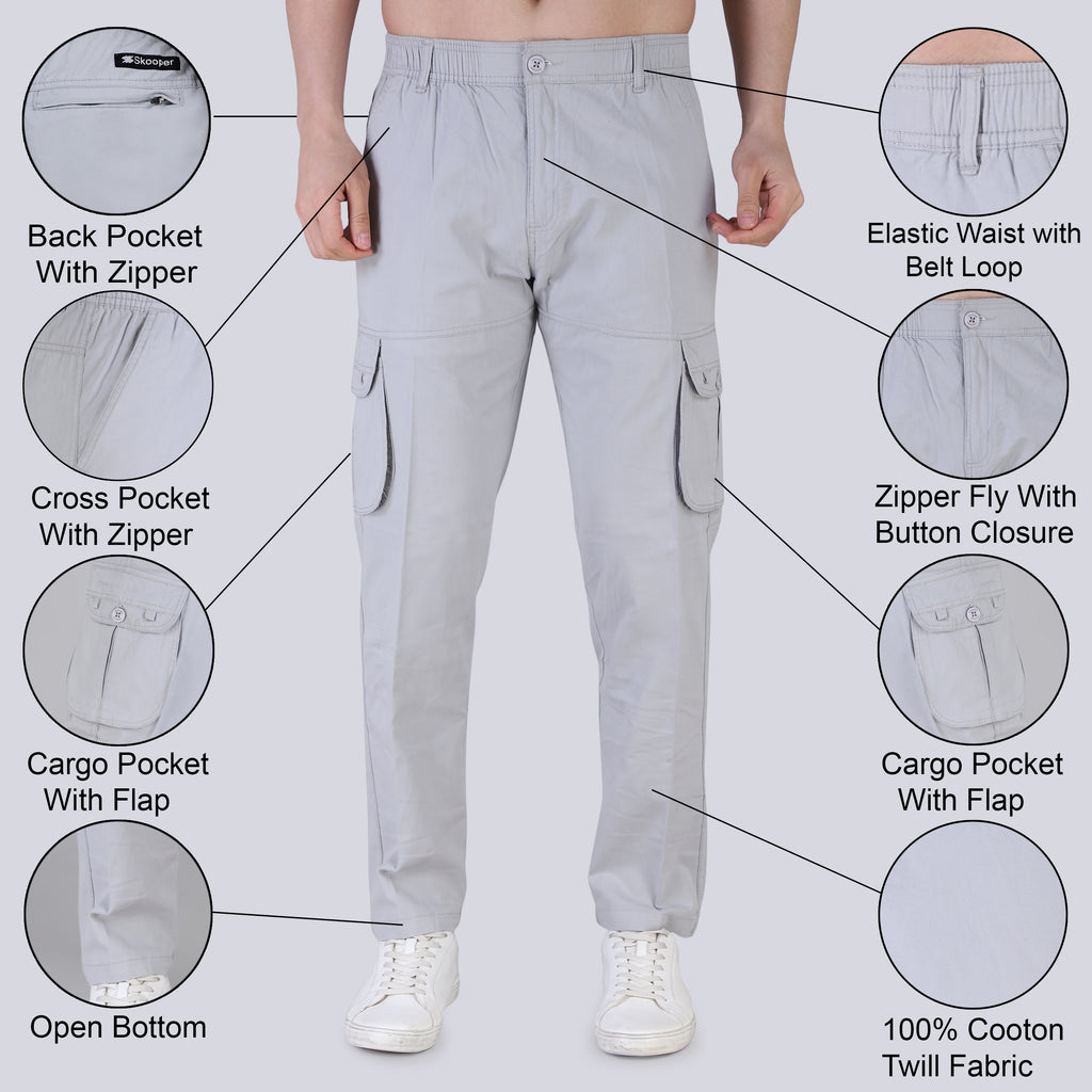Men's Regular fit multiutility 100% cotton casual cargo trouser (SA19_pure cotton, Black,)