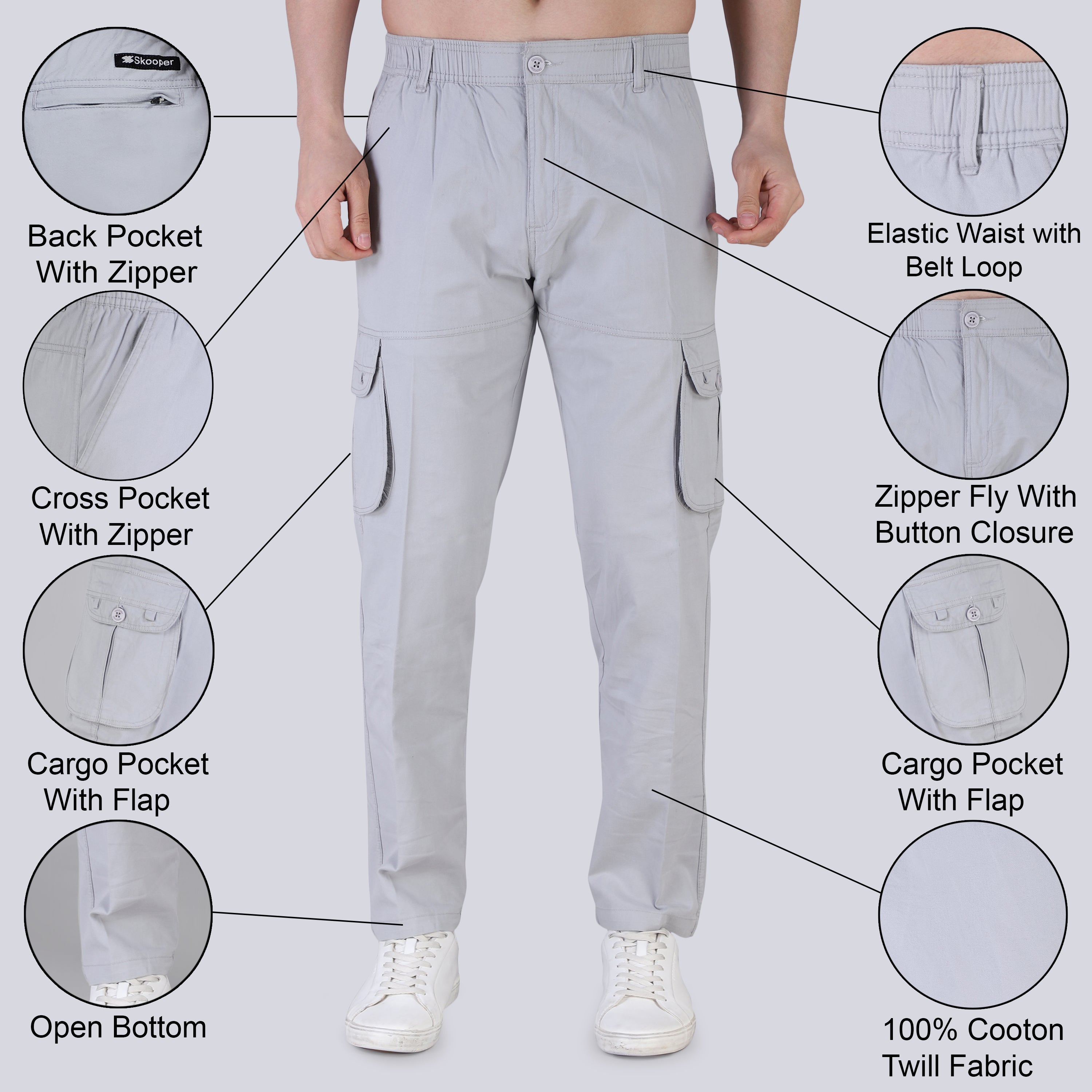 Men's Regular fit multiutility 100% cotton casual cargo trouser (SA19_pure cotton, Black,)