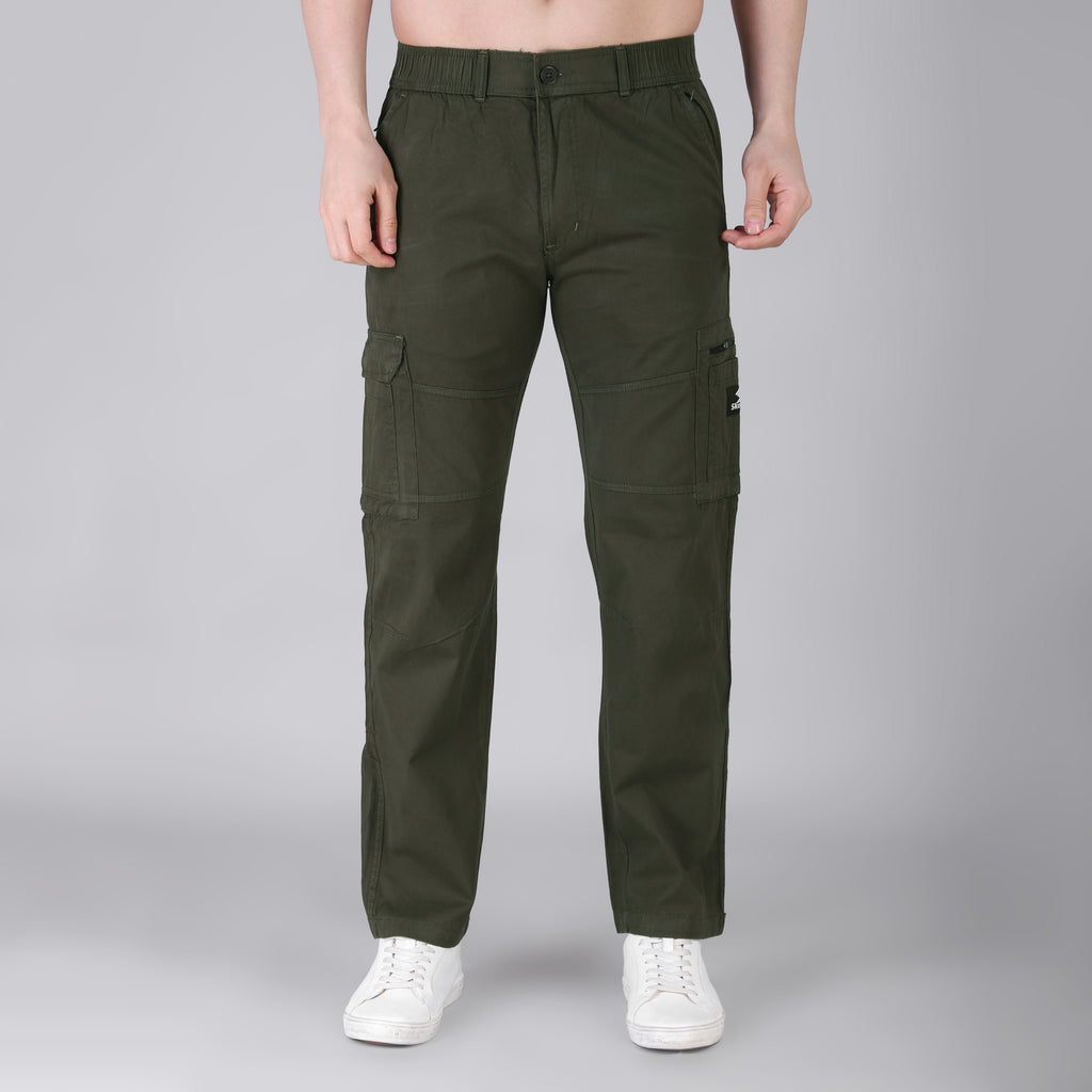 Men's Regular fit multiutility 100% cotton casual cargo trouser (SA30_pure cotton, Olive)