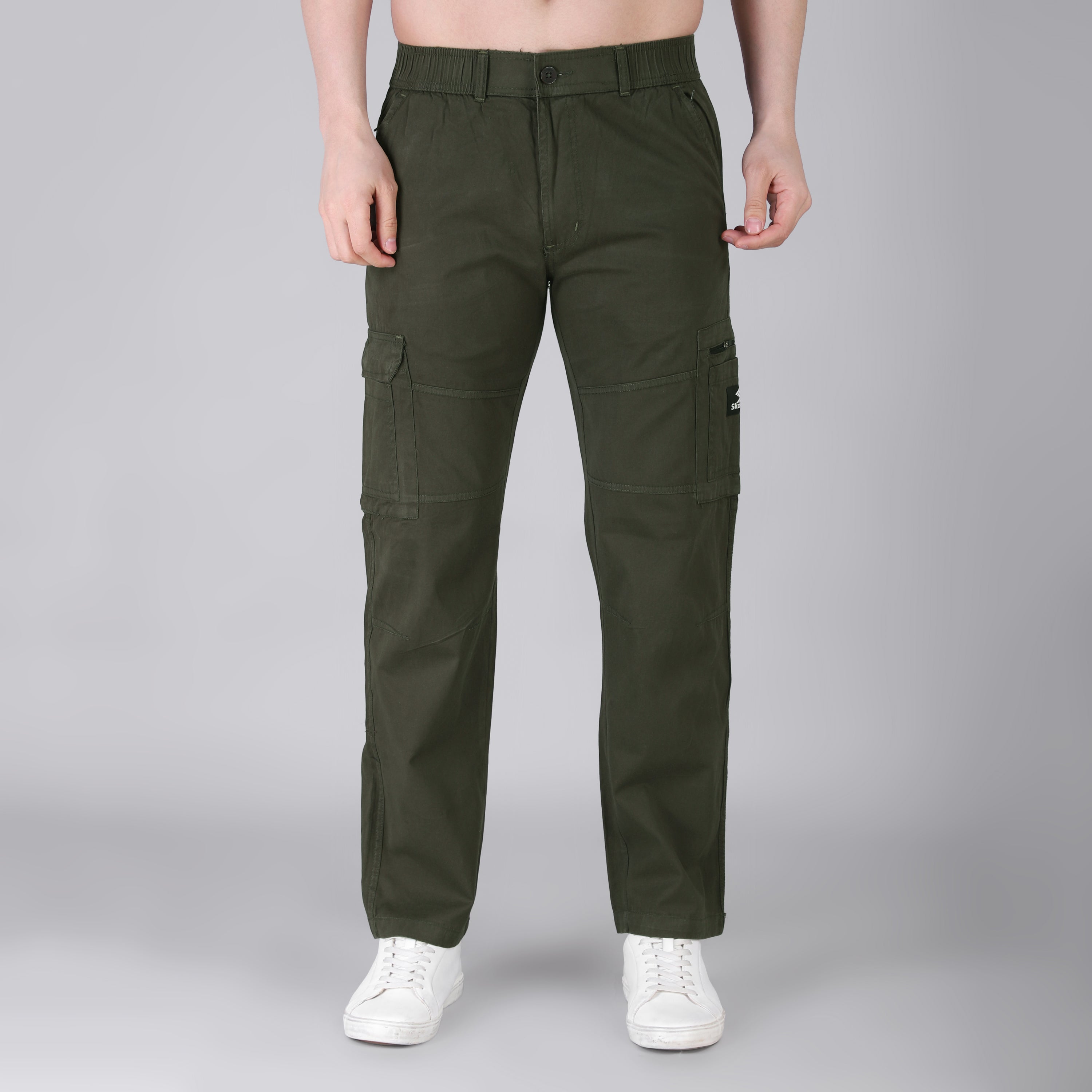 Men's Regular fit multiutility 100% cotton casual cargo trouser (SA30_pure cotton, Olive)