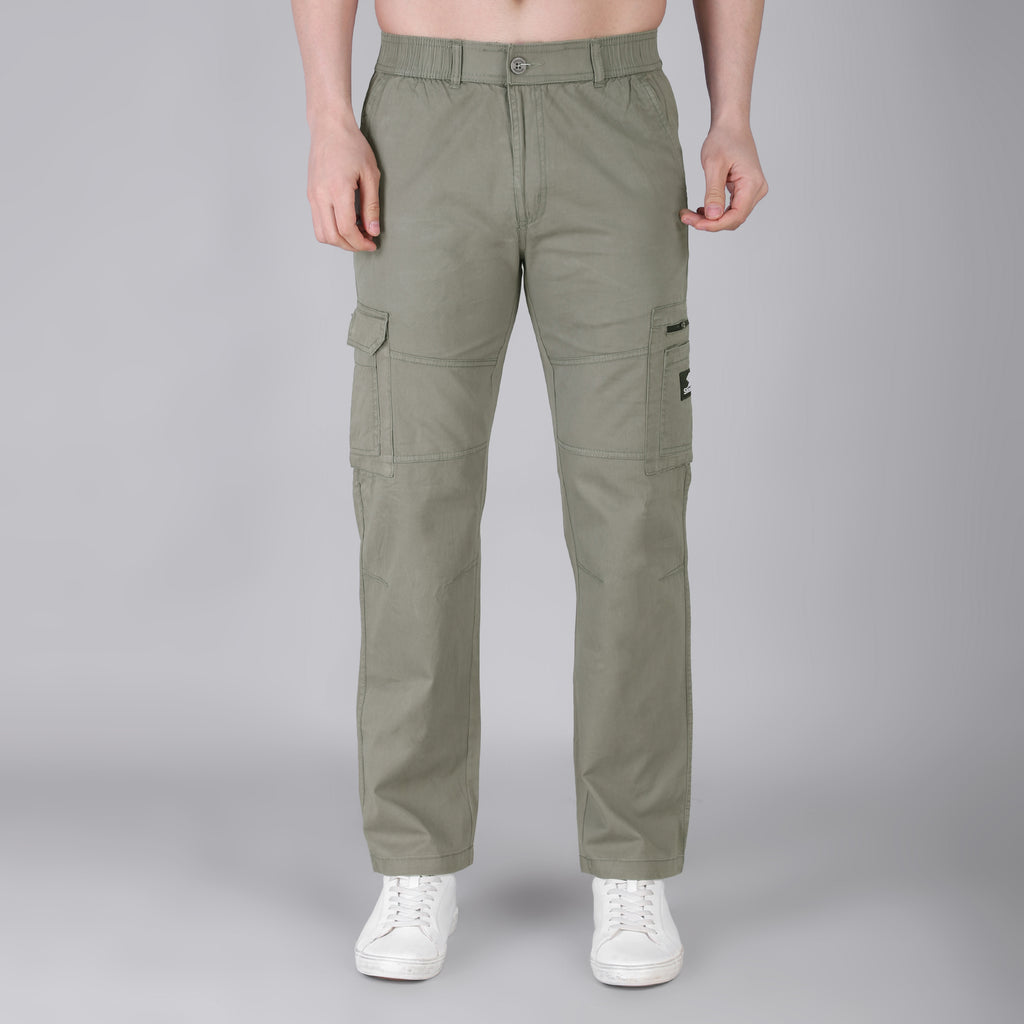 Men's Regular fit multiutility 100% cotton casual cargo trouser (SA30_pure cotton, Fern Green)