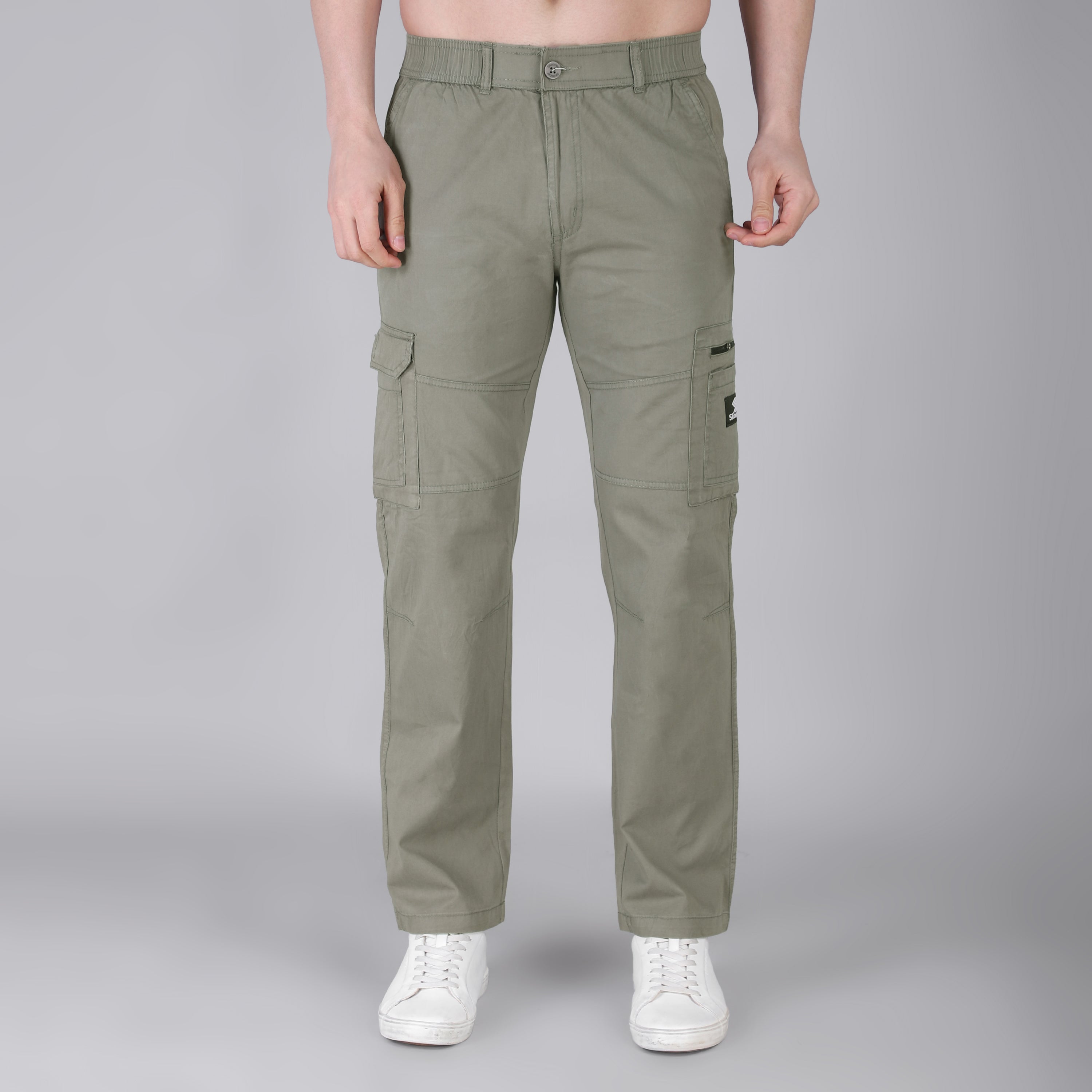Men's Regular fit multiutility 100% cotton casual cargo trouser (SA30_pure cotton, Fern Green)