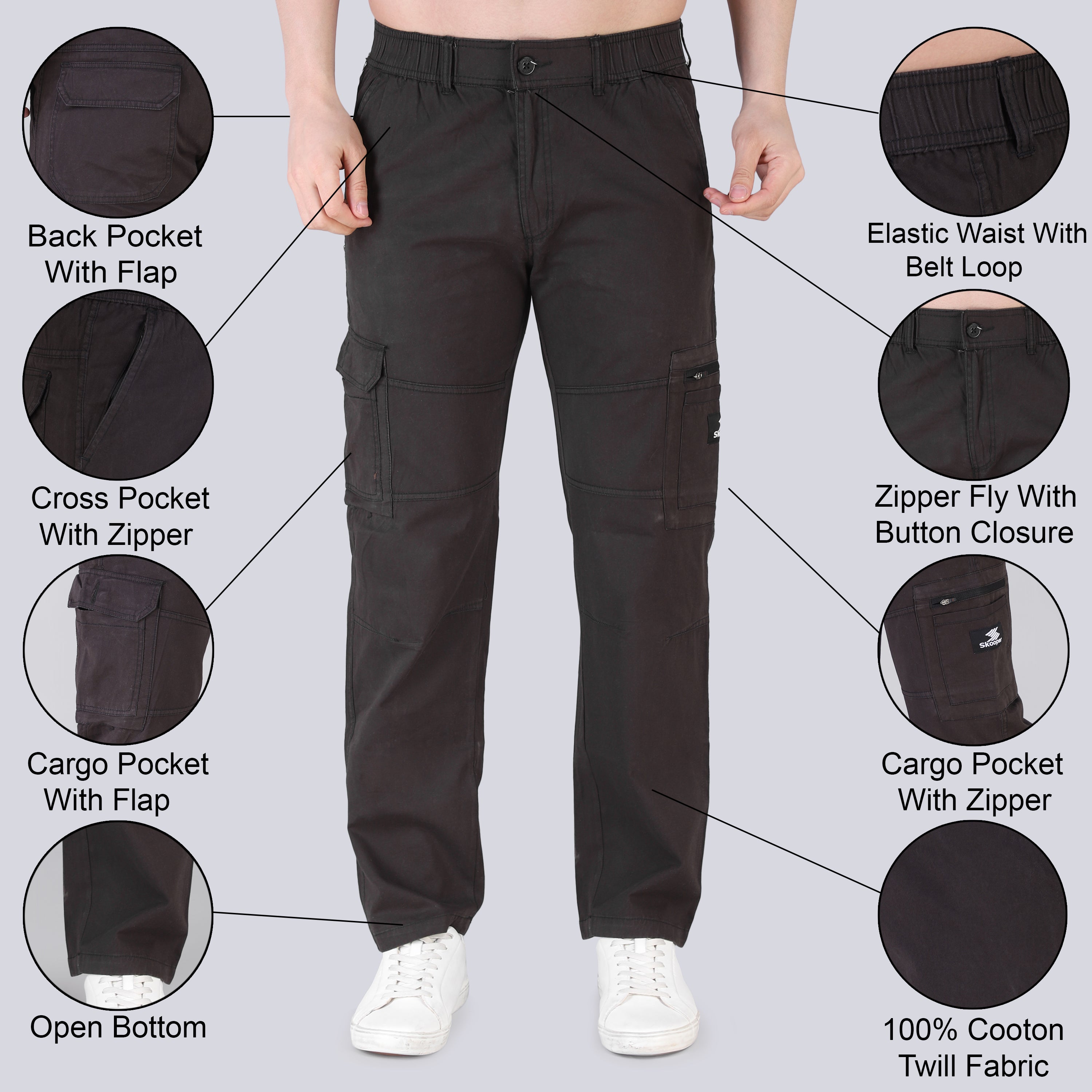 Men's Regular fit multiutility 100% cotton casual cargo trouser (SA30_pure cotton, D.Grey,)