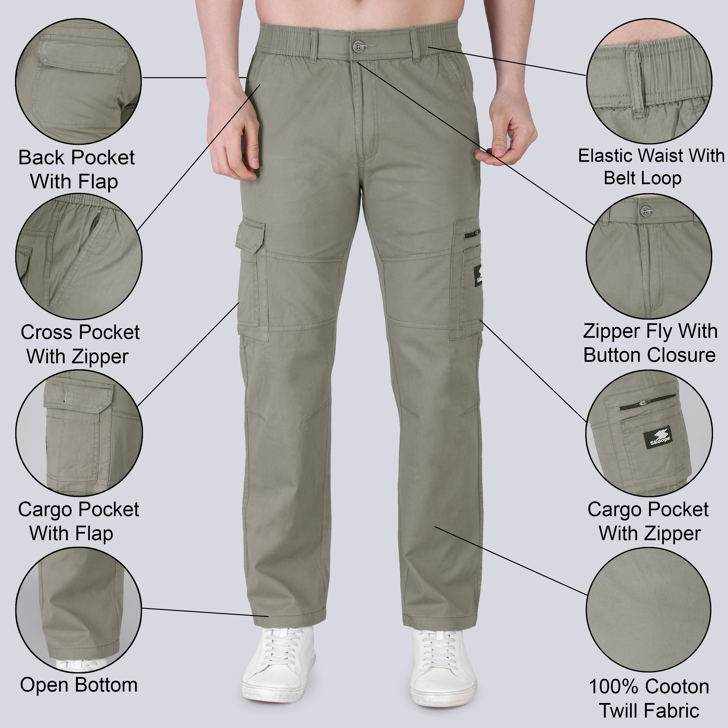 Men's Regular fit multiutility 100% cotton casual cargo trouser (SA30_pure cotton, Fern Green)