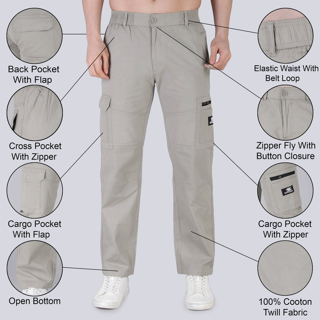 Men's Regular fit multiutility 100% cotton casual cargo trouser (SA30_pure cotton, Harbor)
