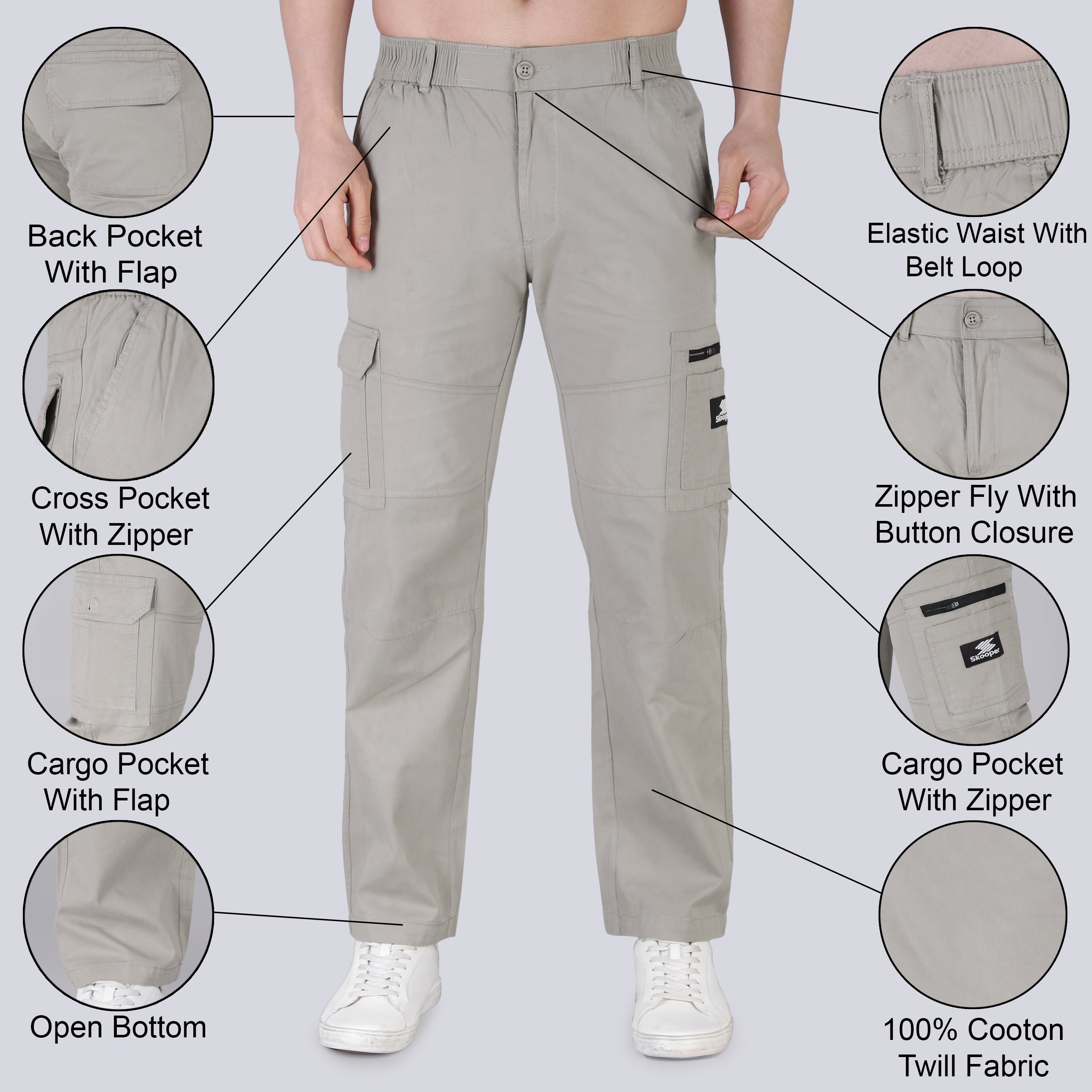 Men's Regular fit multiutility 100% cotton casual cargo trouser (SA30_pure cotton, Harbor)