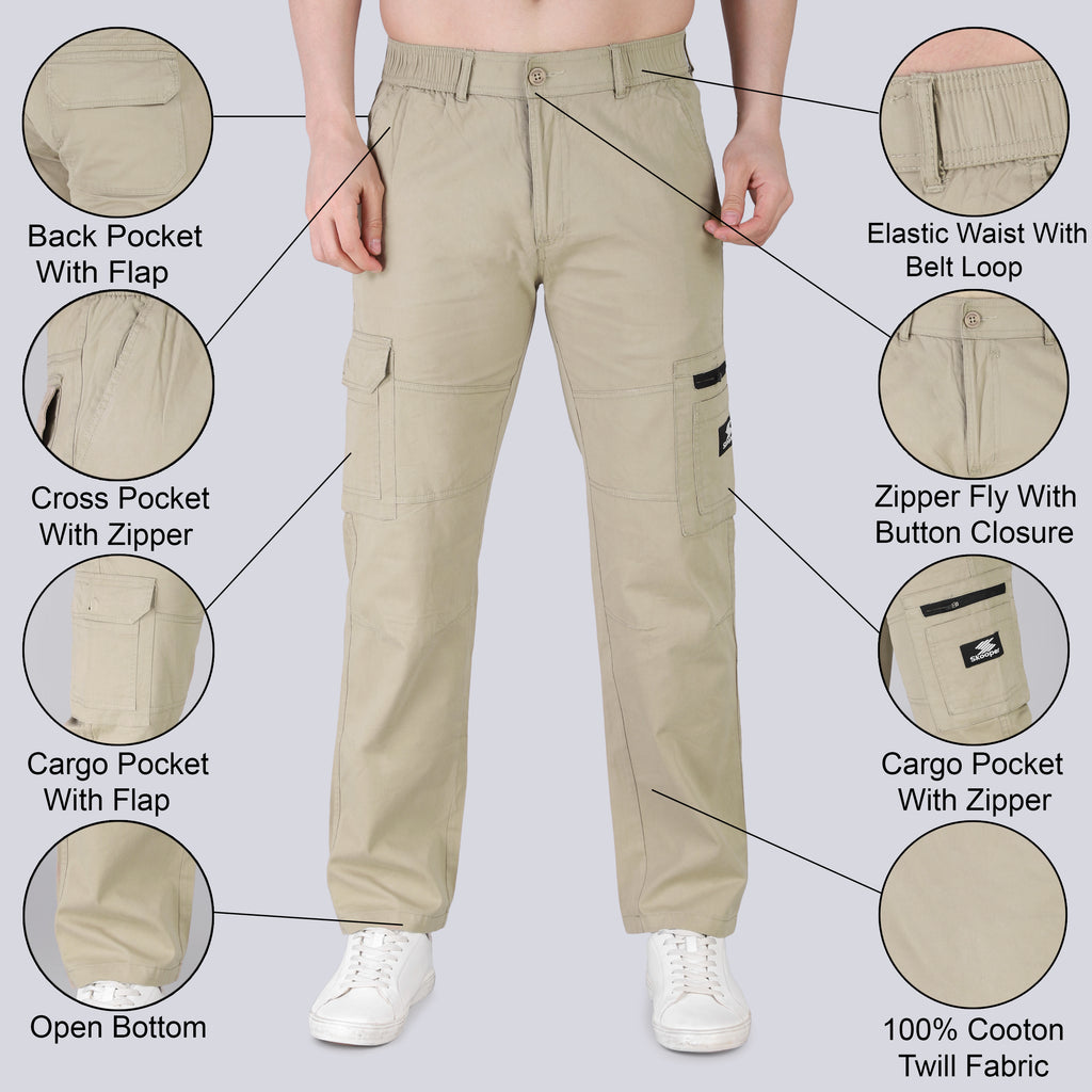 Men's Regular fit multiutility 100% cotton casual cargo trouser (SA30_pure cotton)