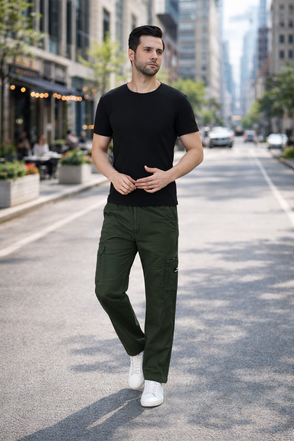 Men's Regular fit multiutility 100% cotton casual cargo trouser (SA30_pure cotton, Olive)