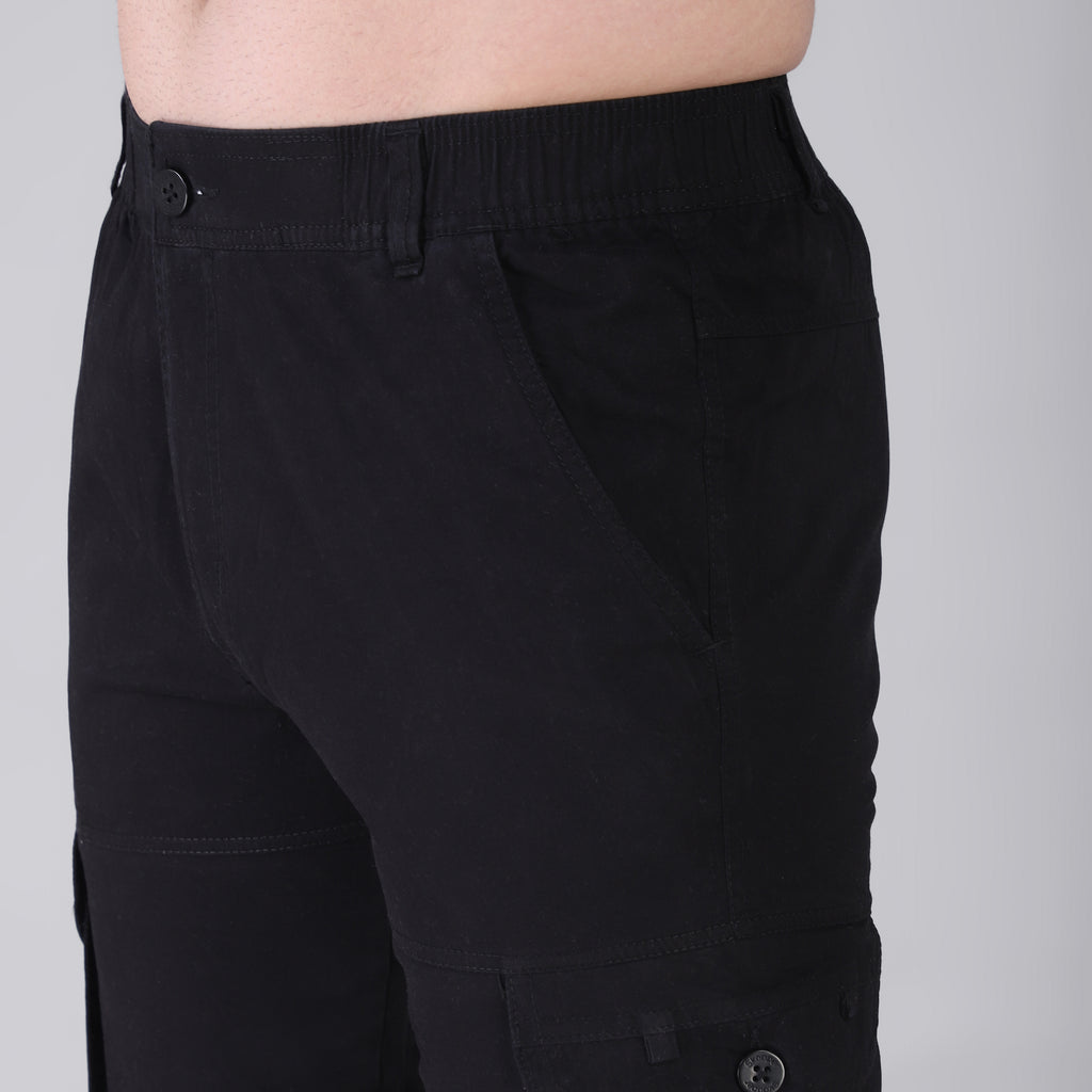 Men's Regular fit multiutility 100% cotton casual cargo trouser (SA19_pure cotton, Black,)