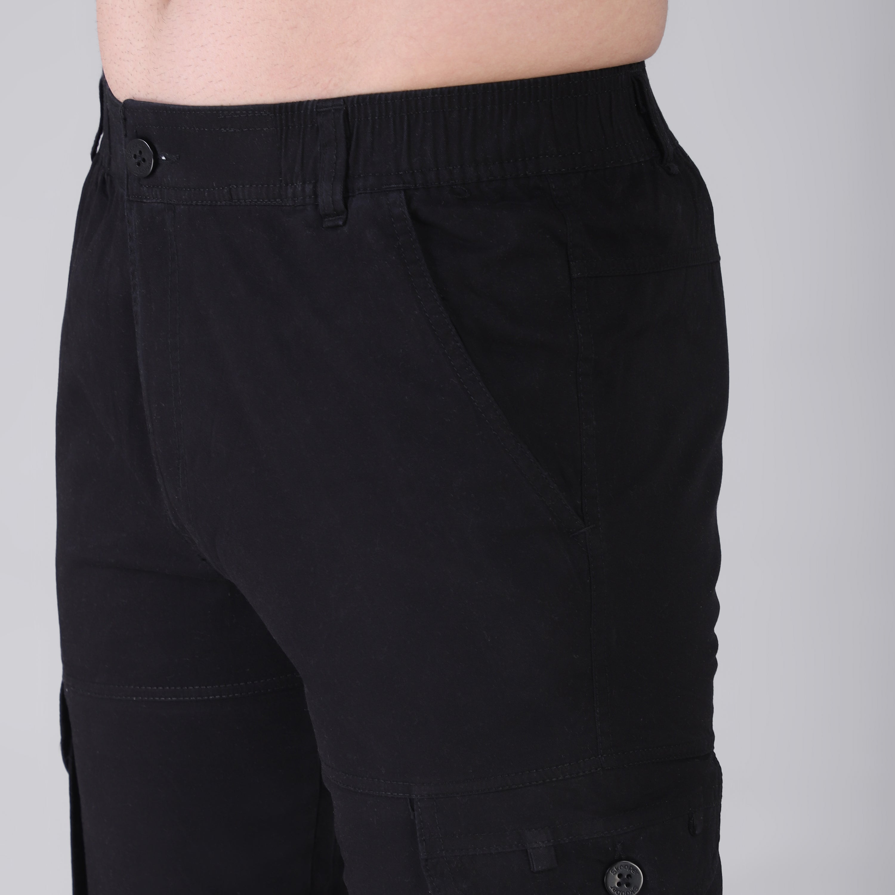 Men's Regular fit multiutility 100% cotton casual cargo trouser (SA19_pure cotton, Black,)