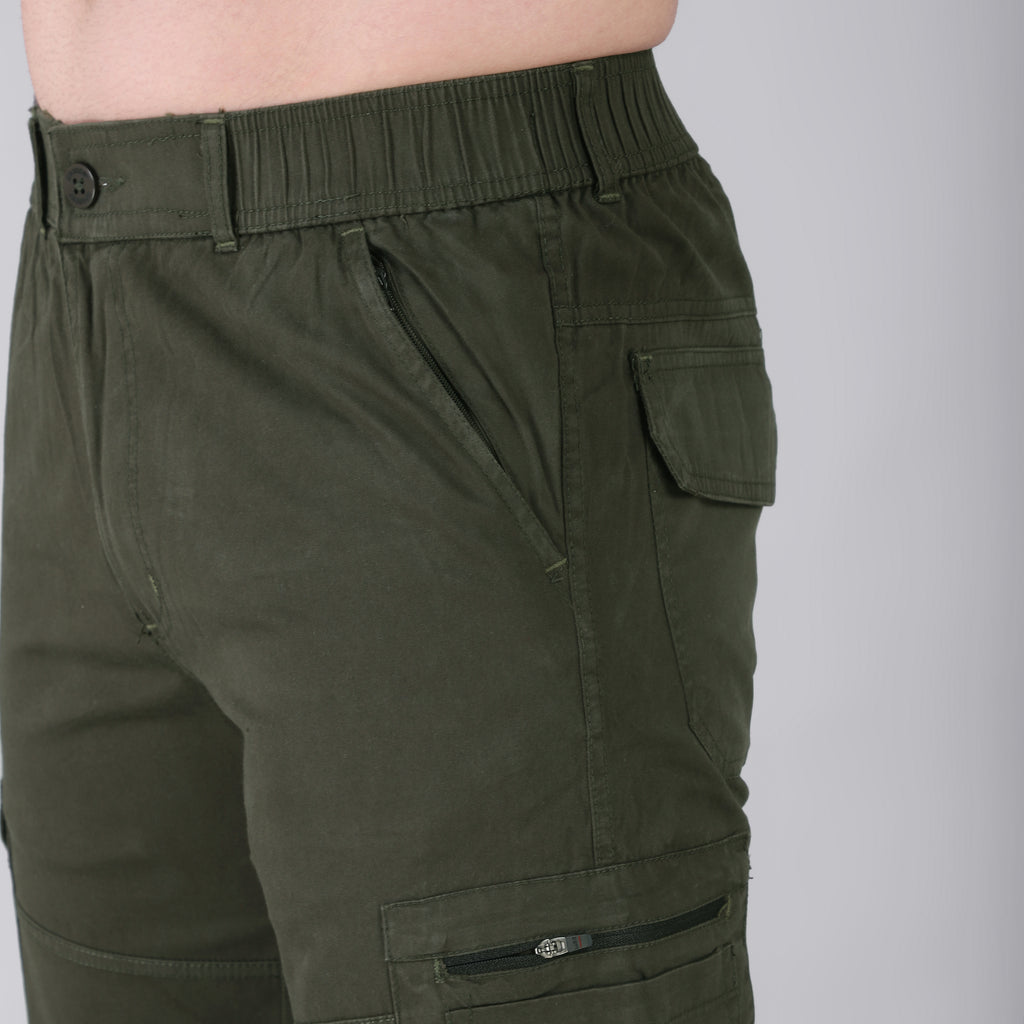 Men's Regular fit multiutility 100% cotton casual cargo trouser (SA30_pure cotton, Olive)