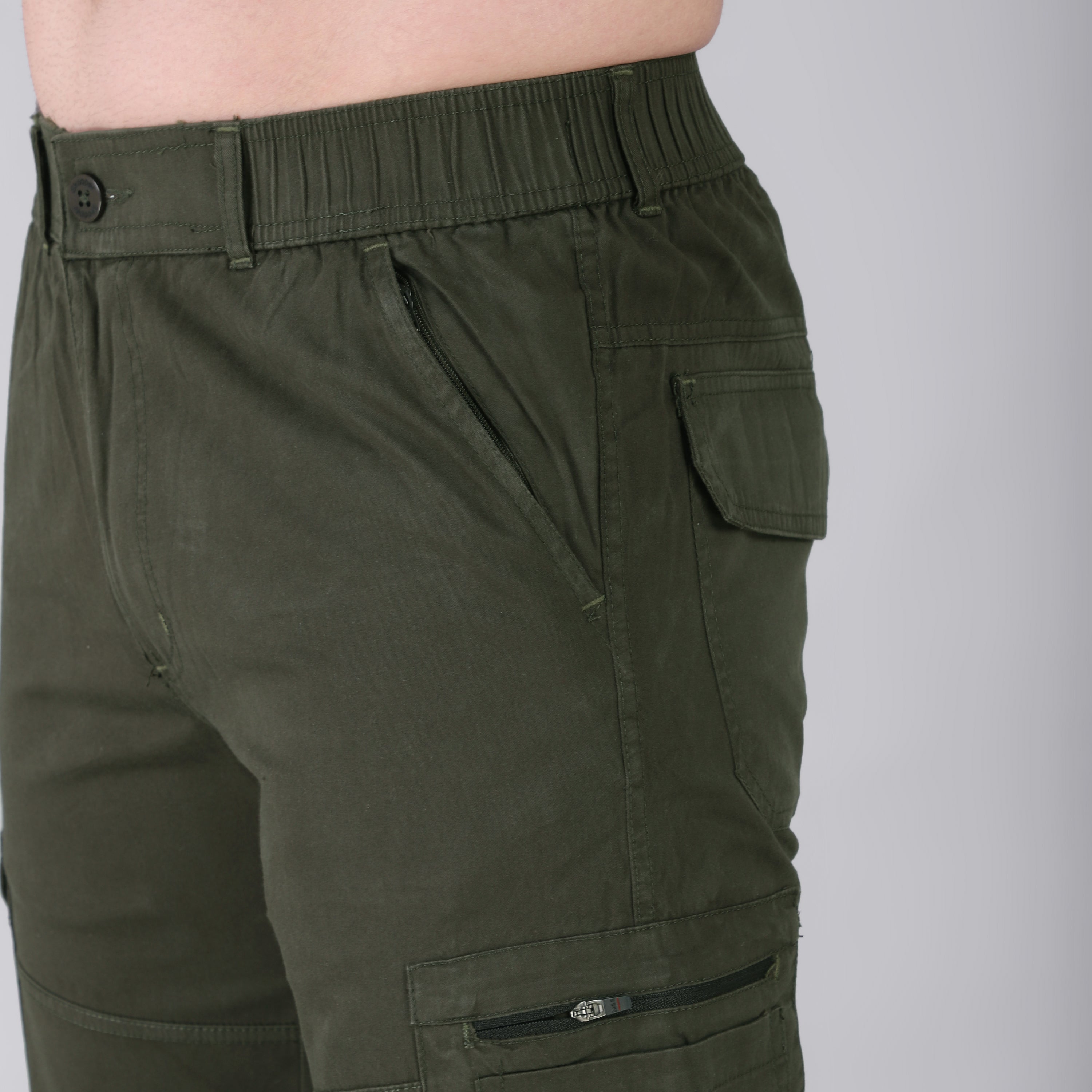 Men's Regular fit multiutility 100% cotton casual cargo trouser (SA30_pure cotton, Olive)