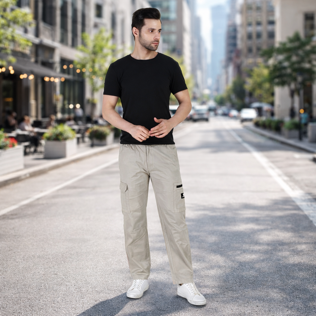 Men's Regular fit multiutility 100% cotton casual cargo trouser (SA30_pure cotton, Harbor)